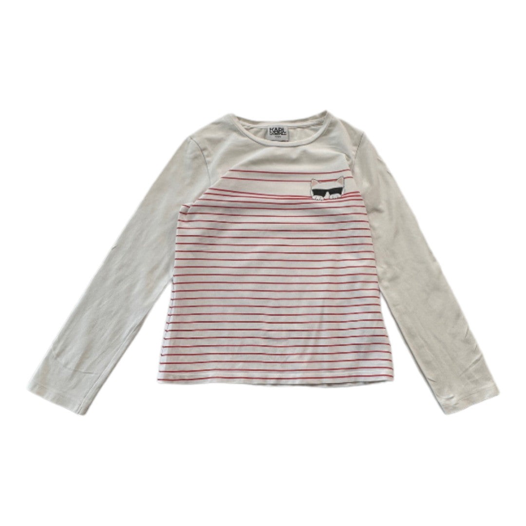 KARL LAGERFELD - Weiß-rosa gestreiftes Langarm-T-Shirt - 8 Jahre