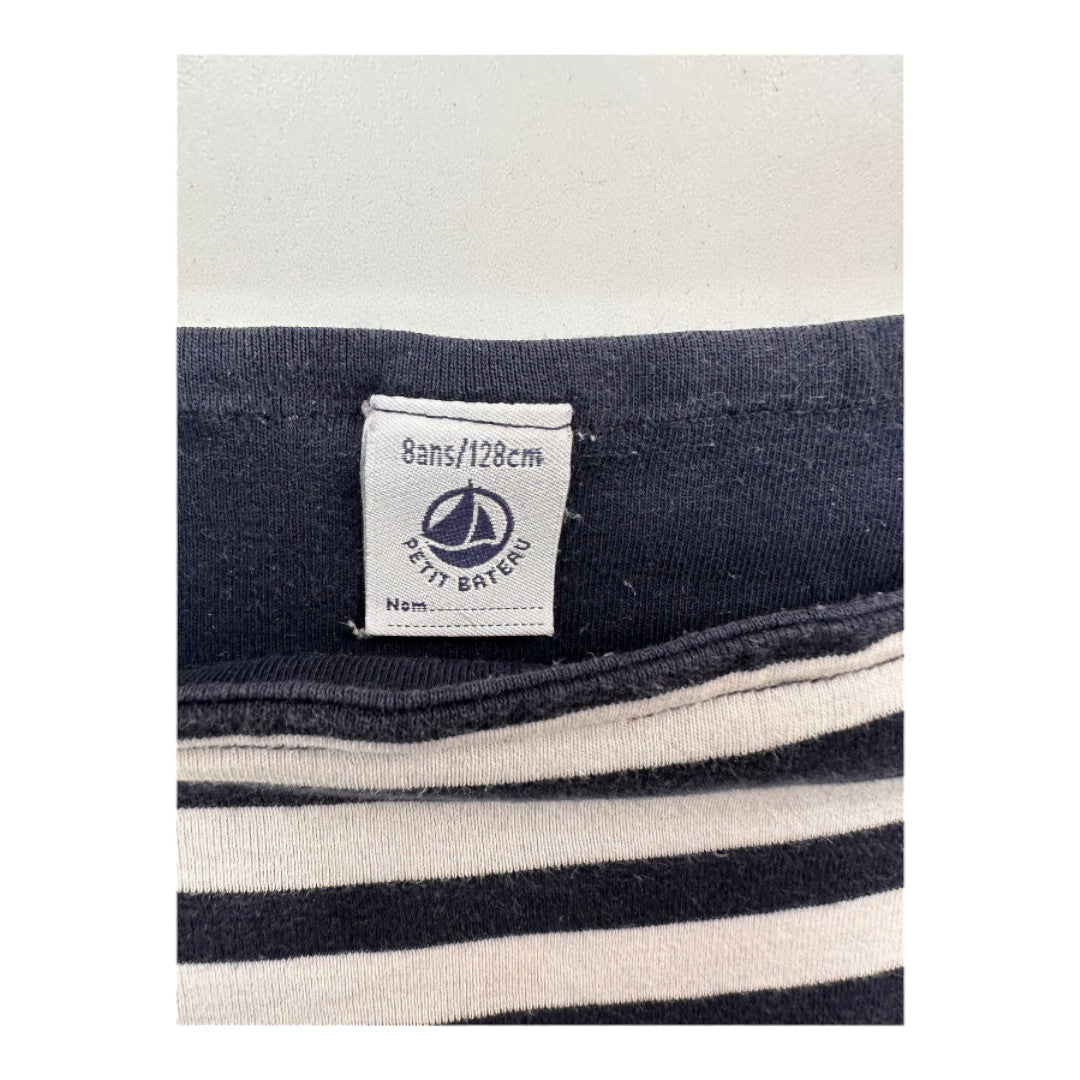 PETIT BATEAU - T-shirt bleu et balnc à rayures - 8 ans
