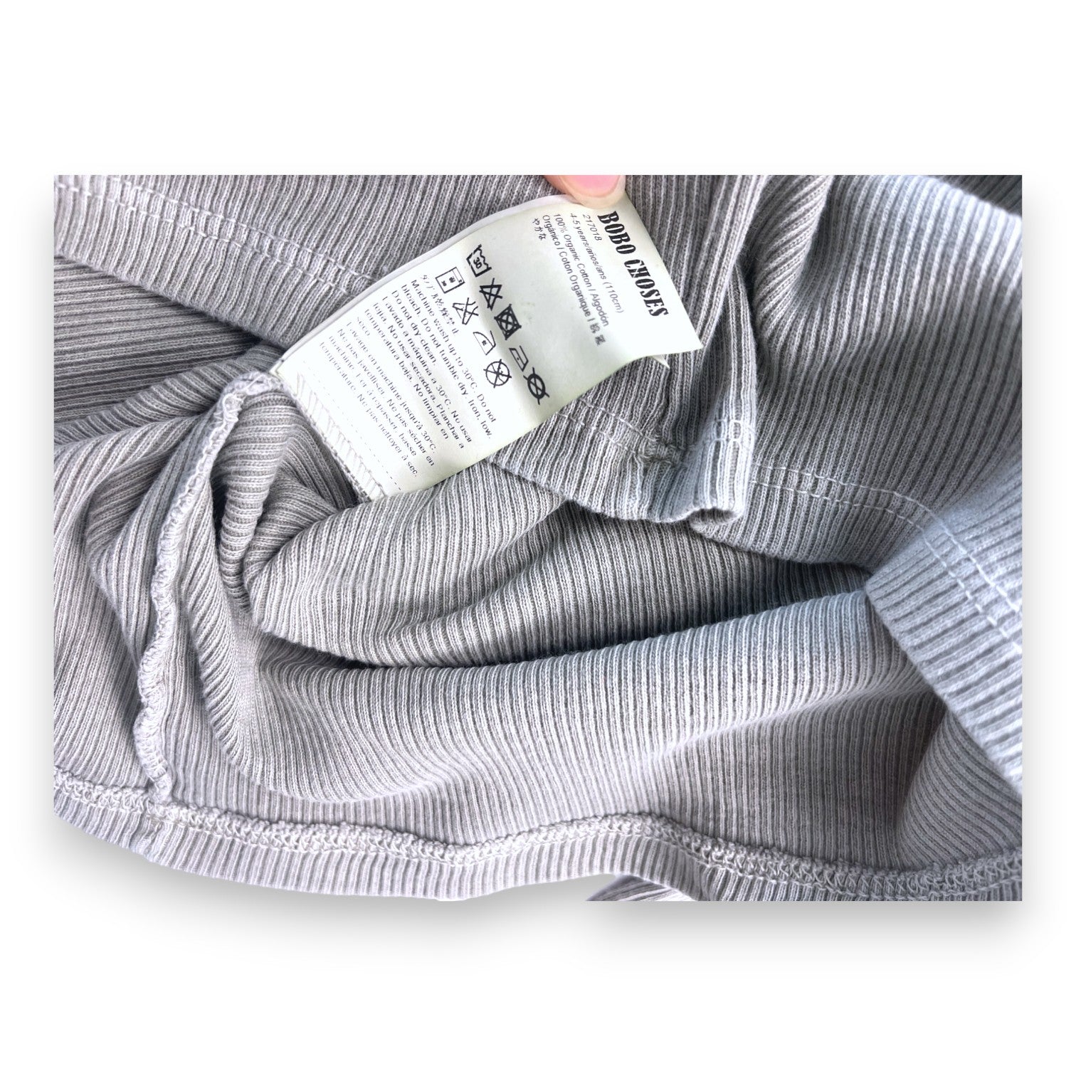 BOBO CHOSES - Long-sleeved khaki ribbed T-shirt - 4/5 years