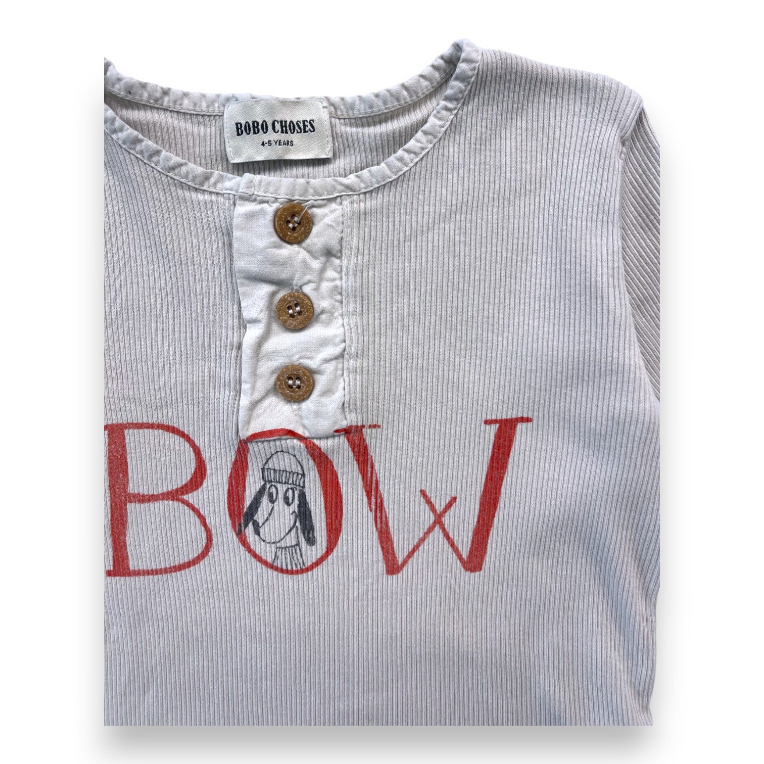 BOBO CHOSES - Cremefarbenes, geripptes Langarm-T-Shirt - 4/5 Jahre