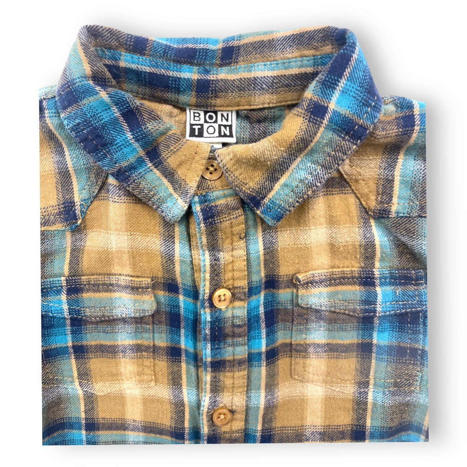 BONTON - Braun-blau kariertes Hemd - 4 Jahre