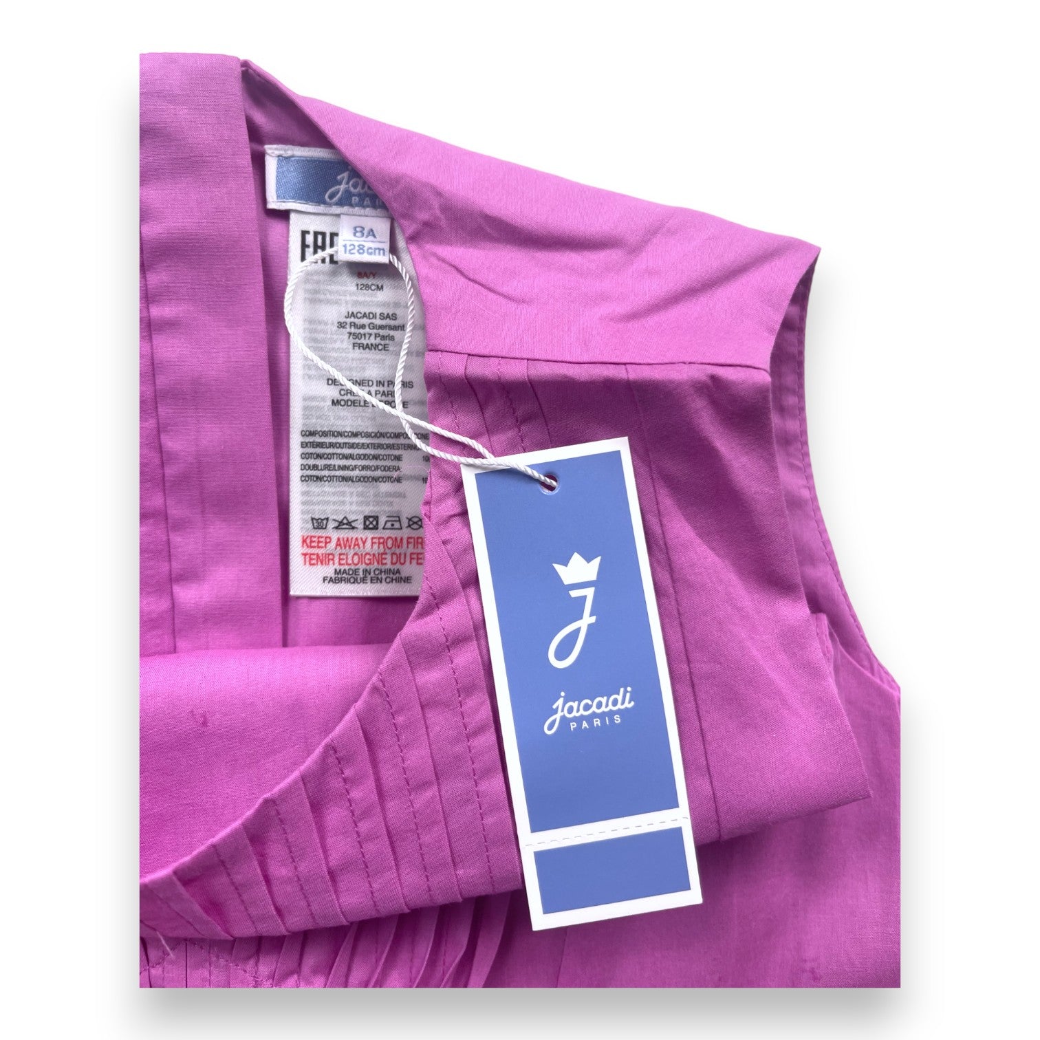 JACADI - Plissiertes rosa Kleid (neu) - 8 Jahre