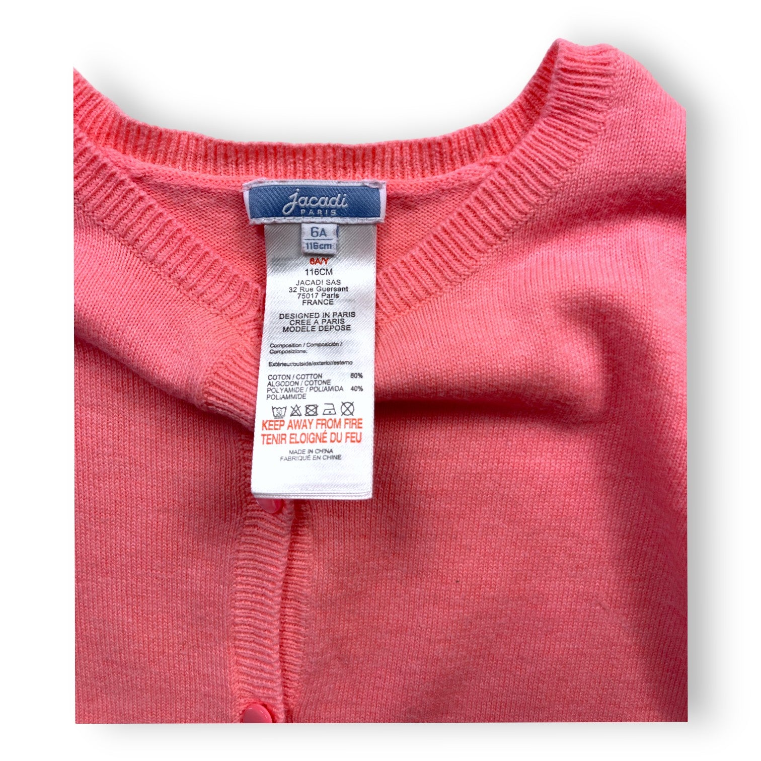 JACADI - Orange-pinke Strickjacke - 6 Jahre