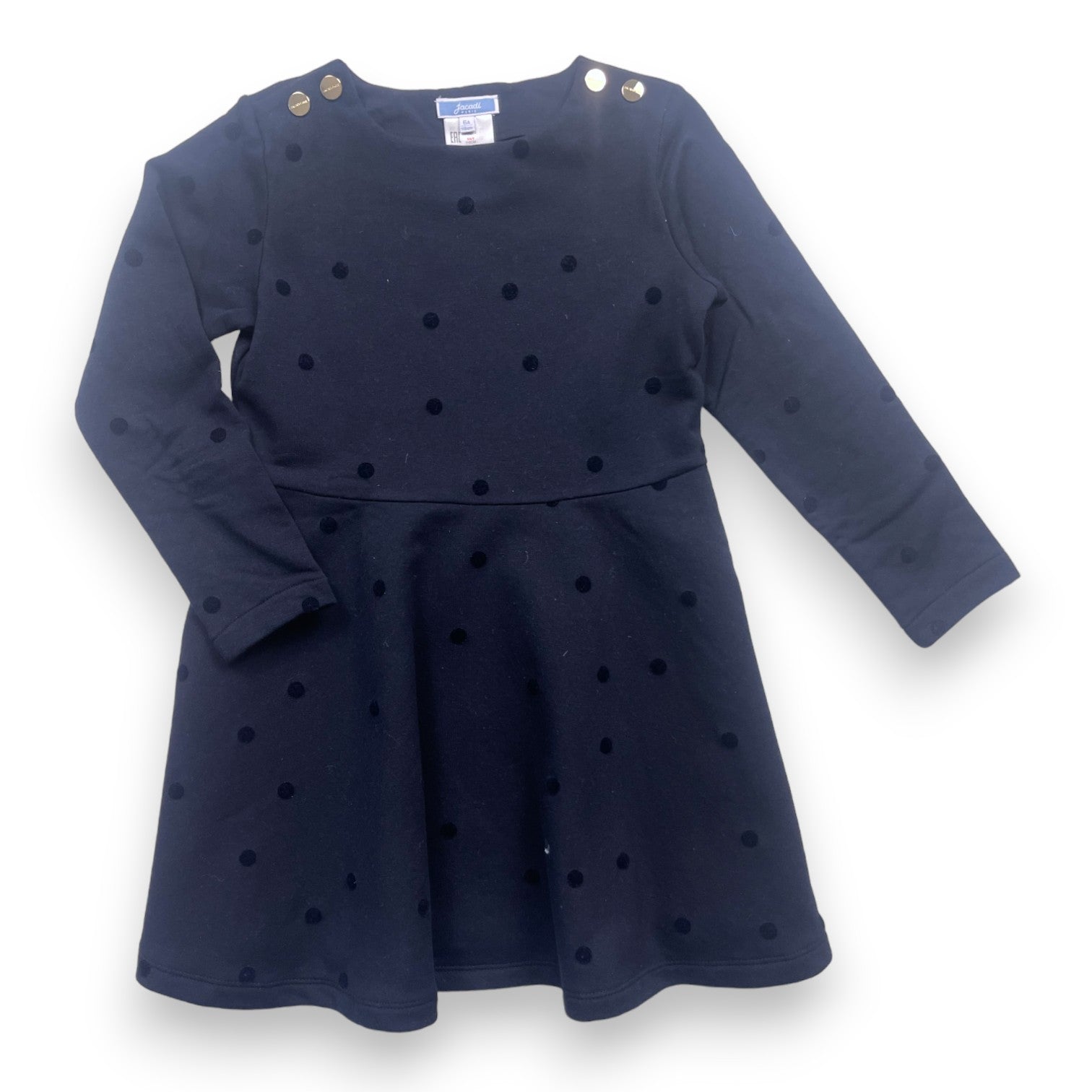 JACADI - Marineblaues Fleecekleid mit Punkten - 6 Jahre