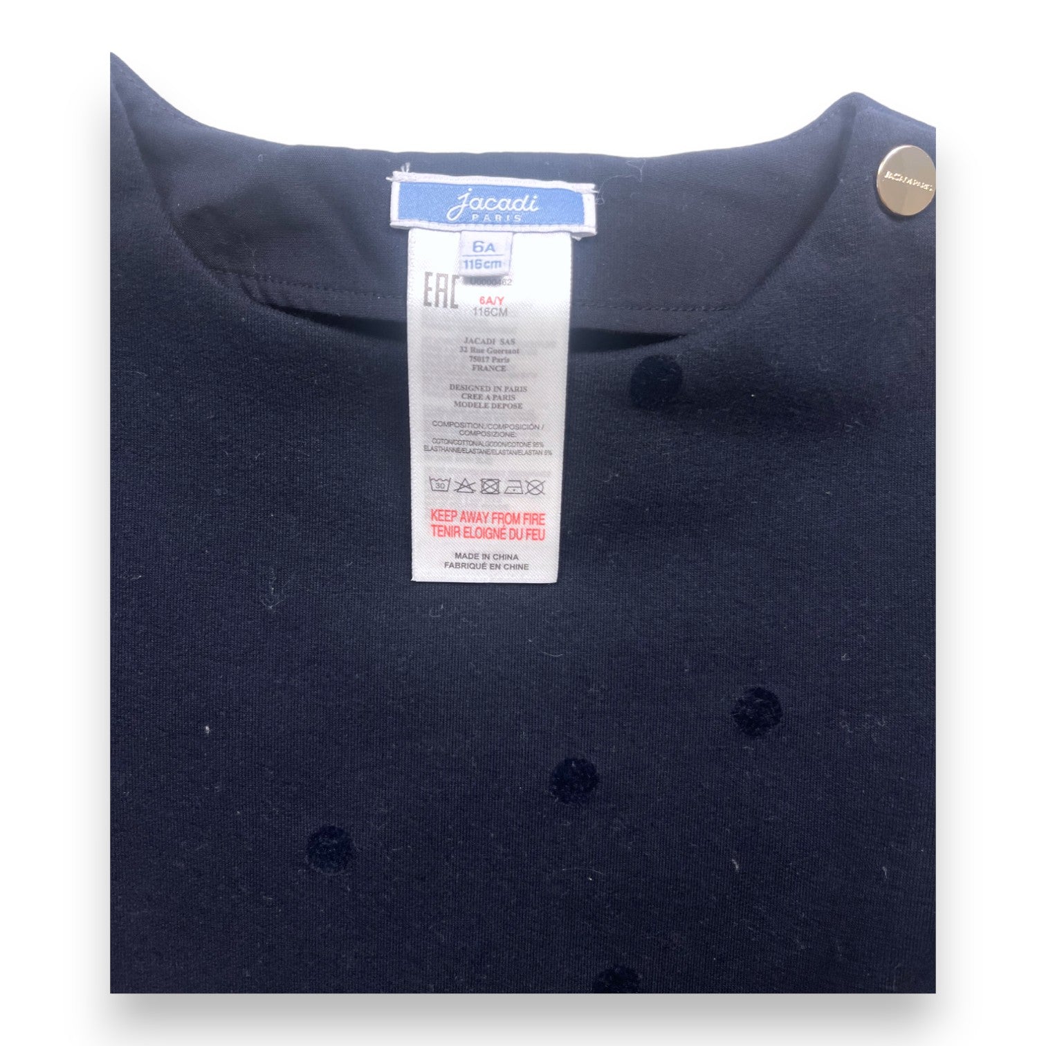 JACADI - Marineblaues Fleecekleid mit Punkten - 6 Jahre