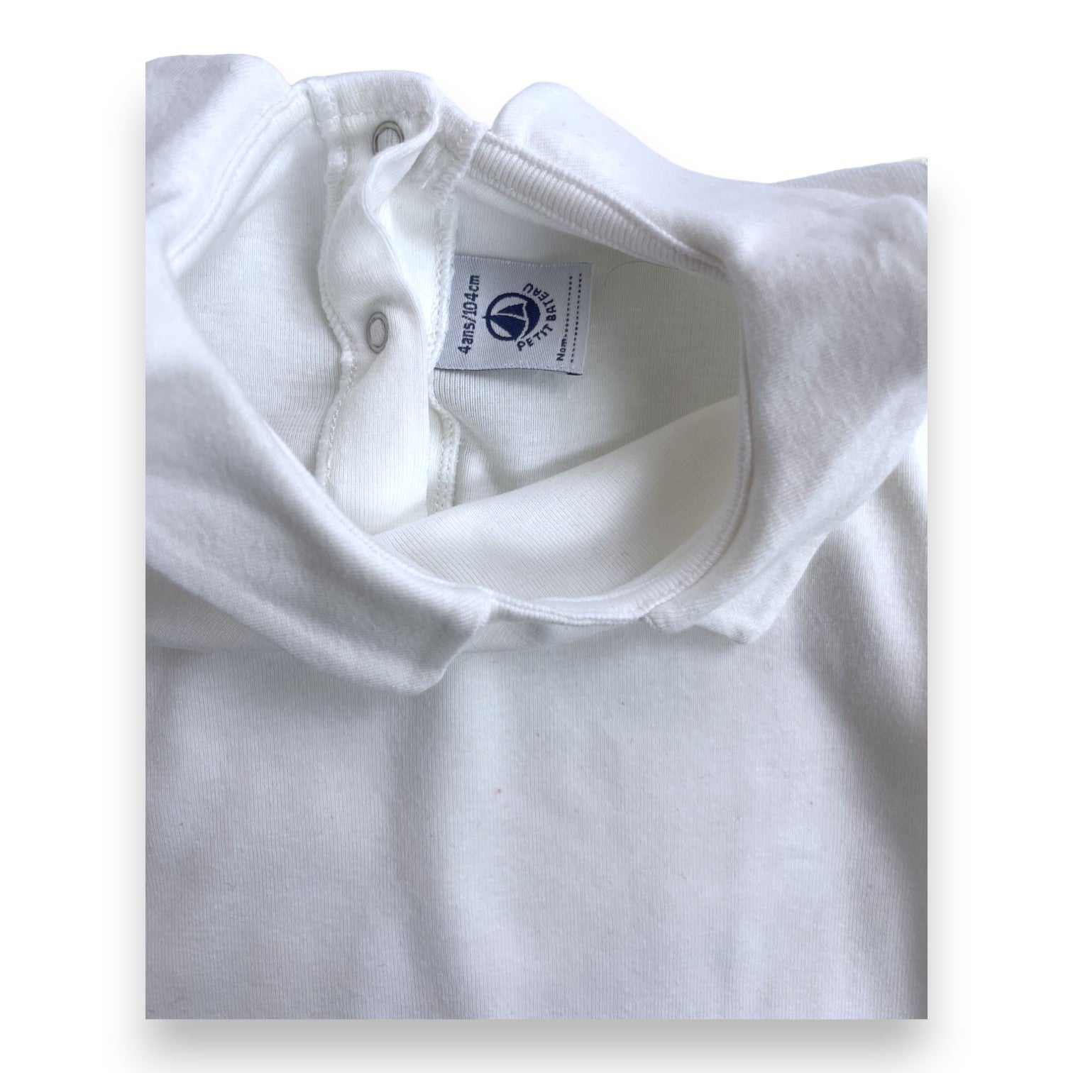 PETIT BATEAU - White long-sleeved t-shirt with small collar - 4 years