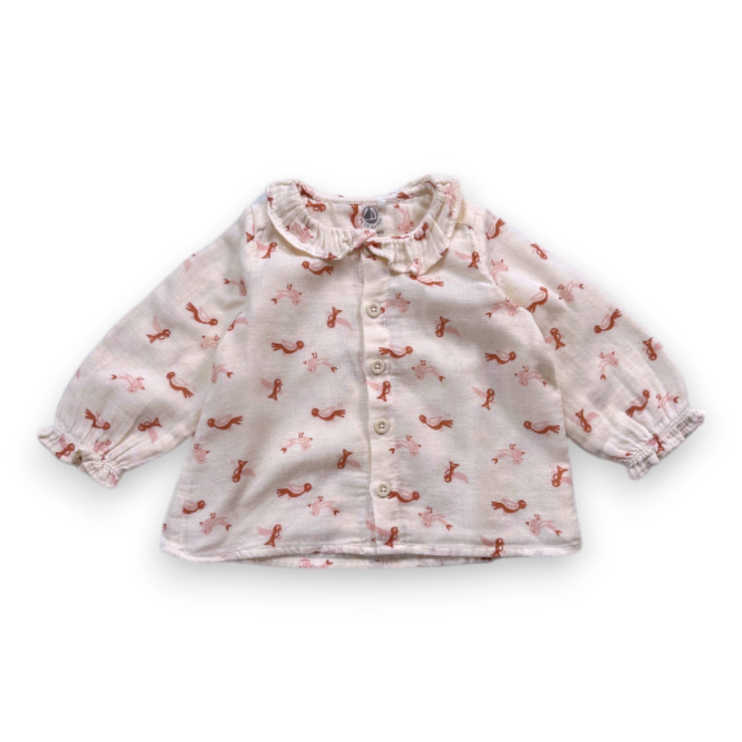 PETIT BATEAU - Beige Bluse mit Vogelprint - 18 Monate