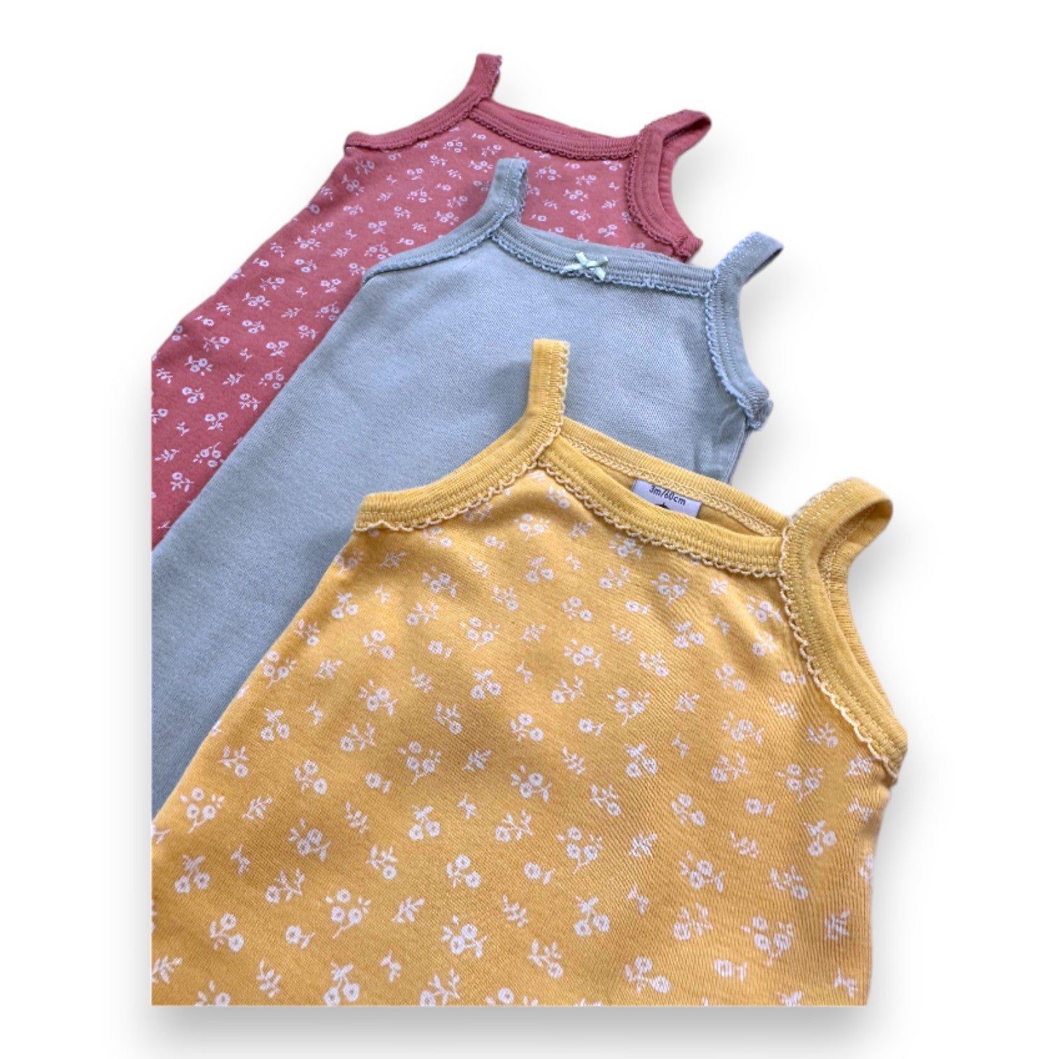PETIT BATEAU - Set mit 3 gelben, grünen und rosa Bodys - 3 Monate