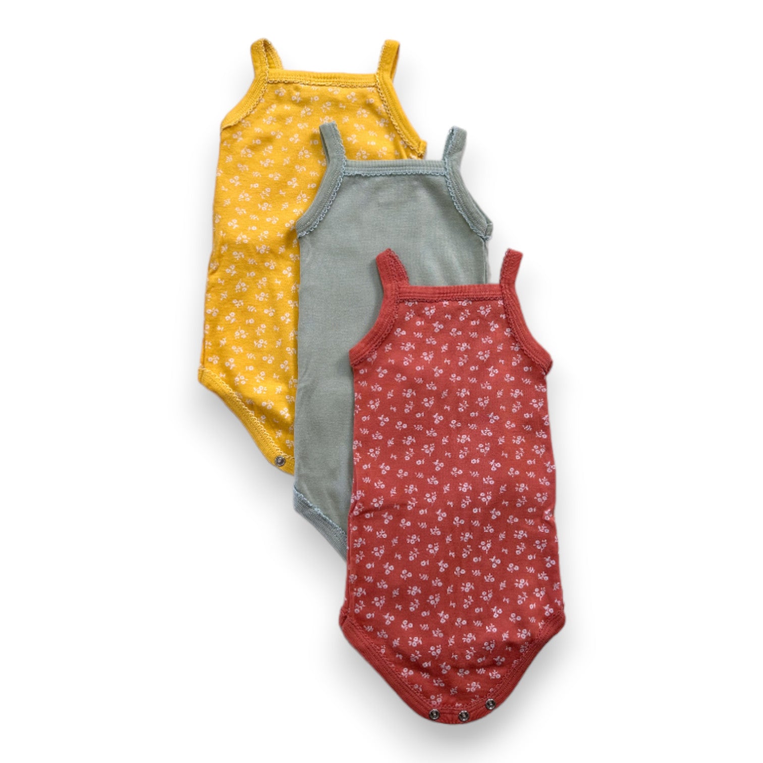 PETIT BATEAU - Set mit 3 gelben, grünen und rosa Bodys - 3 Monate