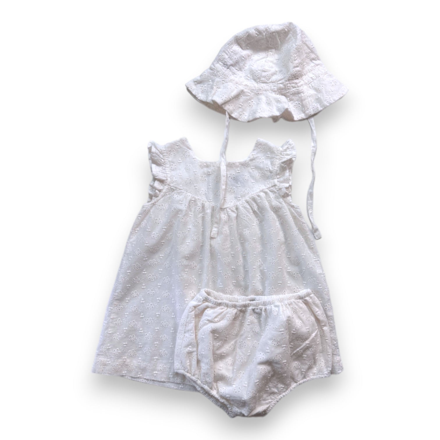 PETIT BATEAU - Weißes Set aus Kleid und Pumphose mit Stickerei - 18 Monate