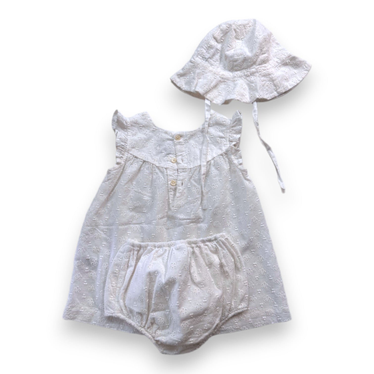 PETIT BATEAU - Weißes Set aus Kleid und Pumphose mit Stickerei - 18 Monate