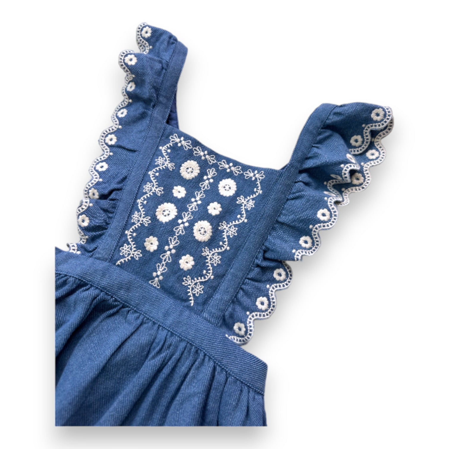 LOUISE MISHA - Blaues Schürzenkleid mit weißer Spitze - 8 Jahre