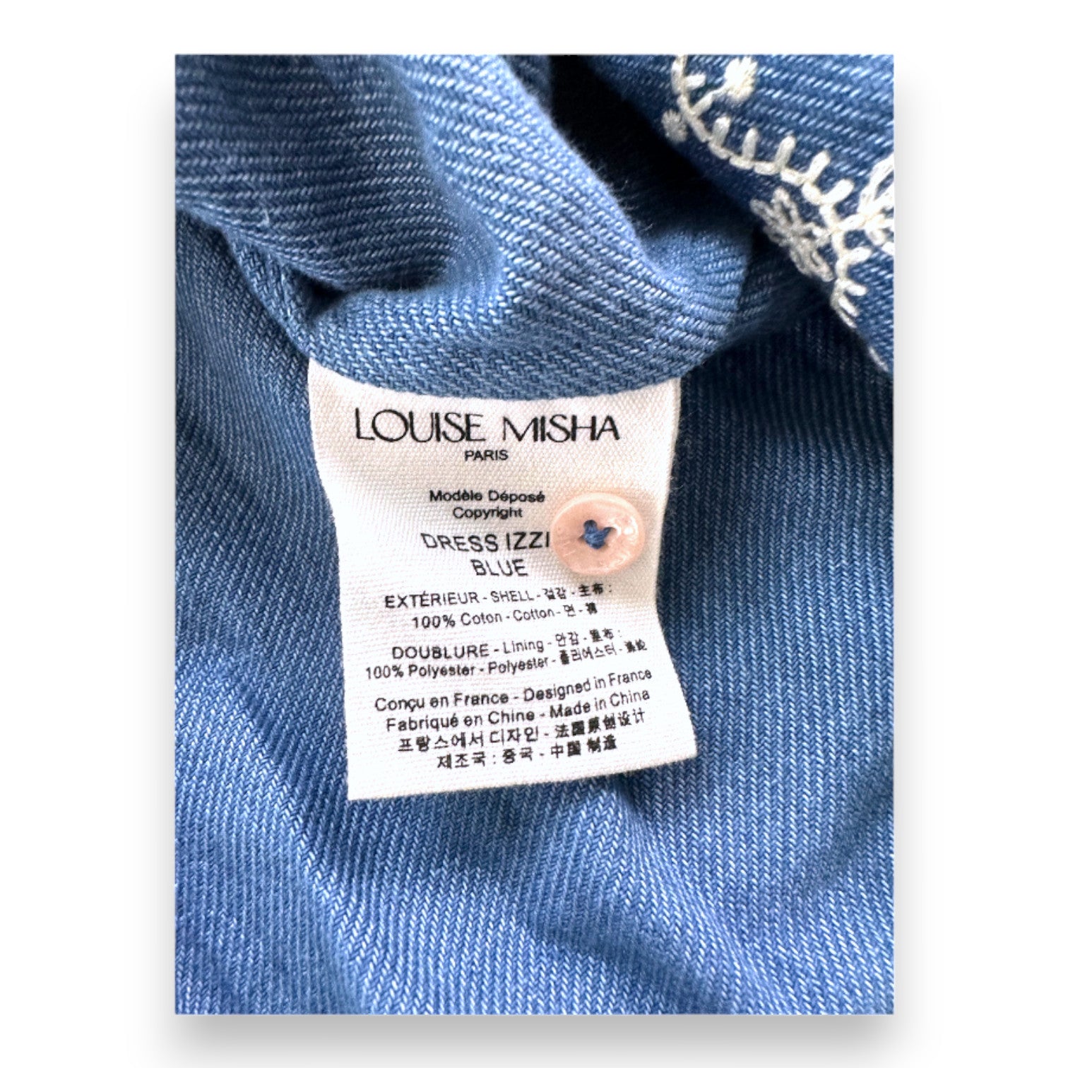 LOUISE MISHA - Blaues Schürzenkleid mit weißer Spitze - 8 Jahre