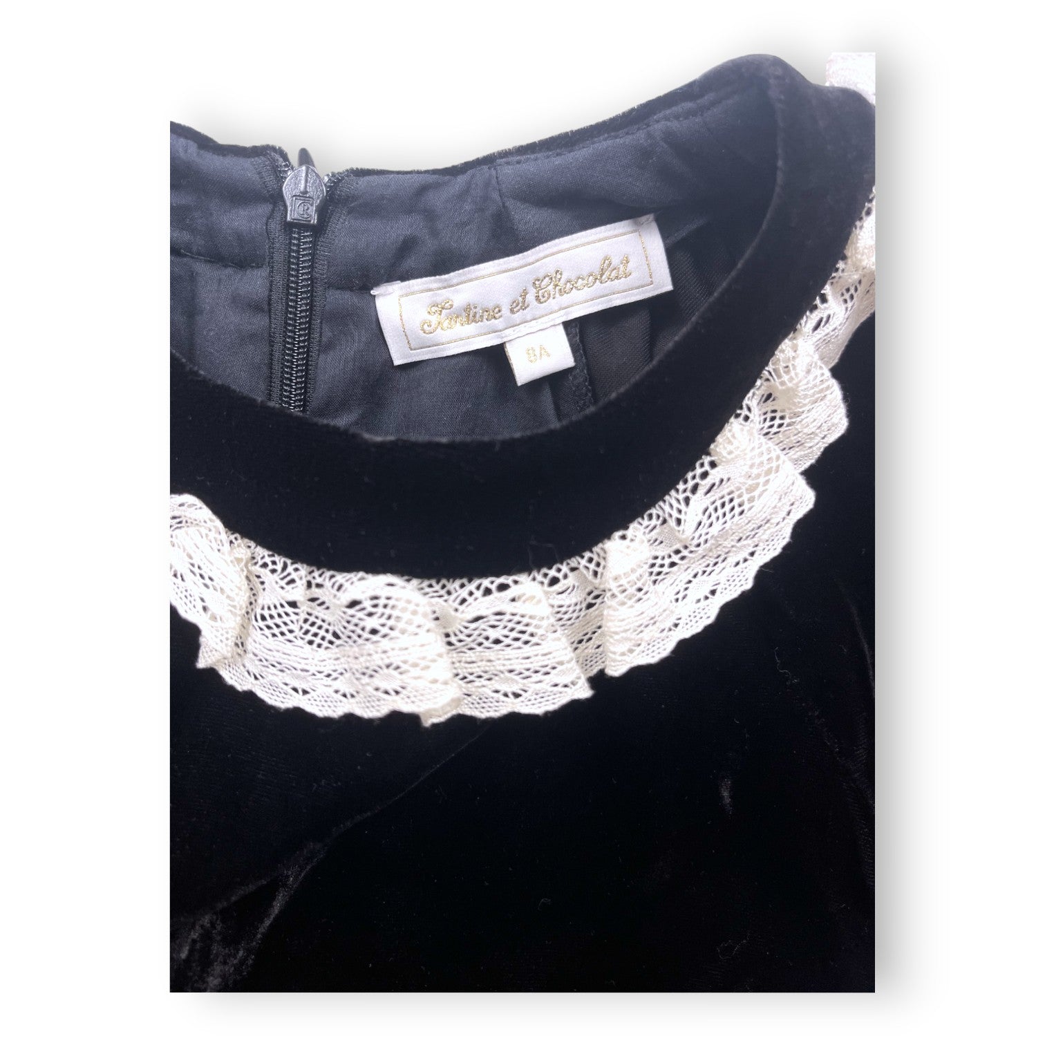 TARTINE & CHOCOLAT - Robe noire en velours col dentelle - 8 ans