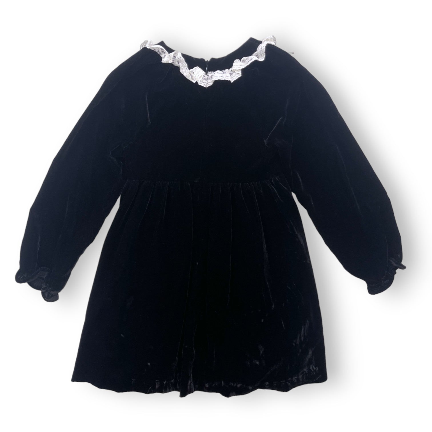 TARTINE & CHOCOLAT - Robe noire en velours col dentelle - 8 ans