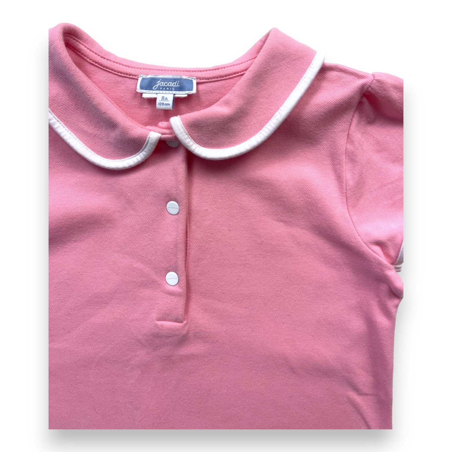 JACADI - Pink polo shirt with white trim - 8 years