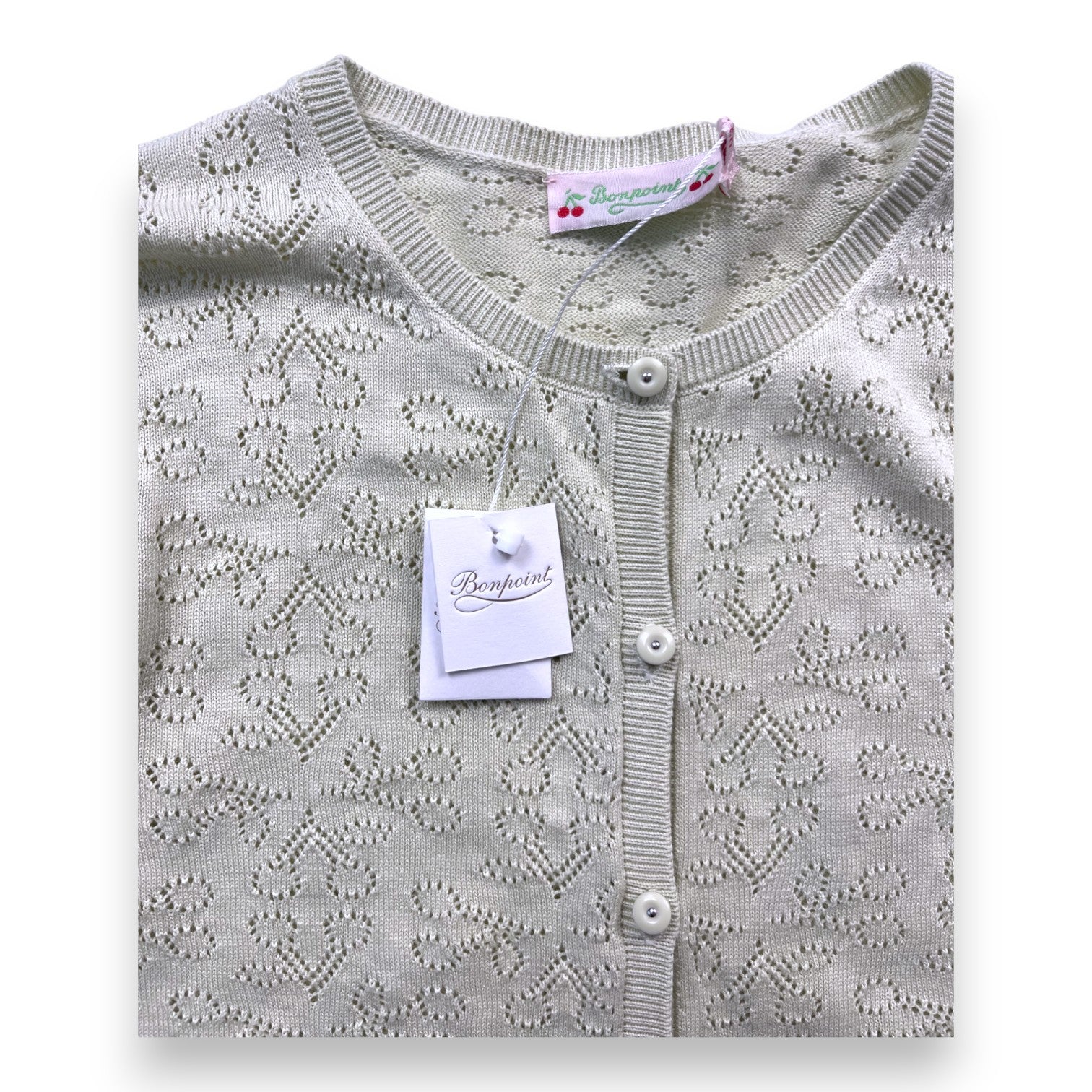 BONPOINT - Cardigan vert cerises (neuf) - 10 ans