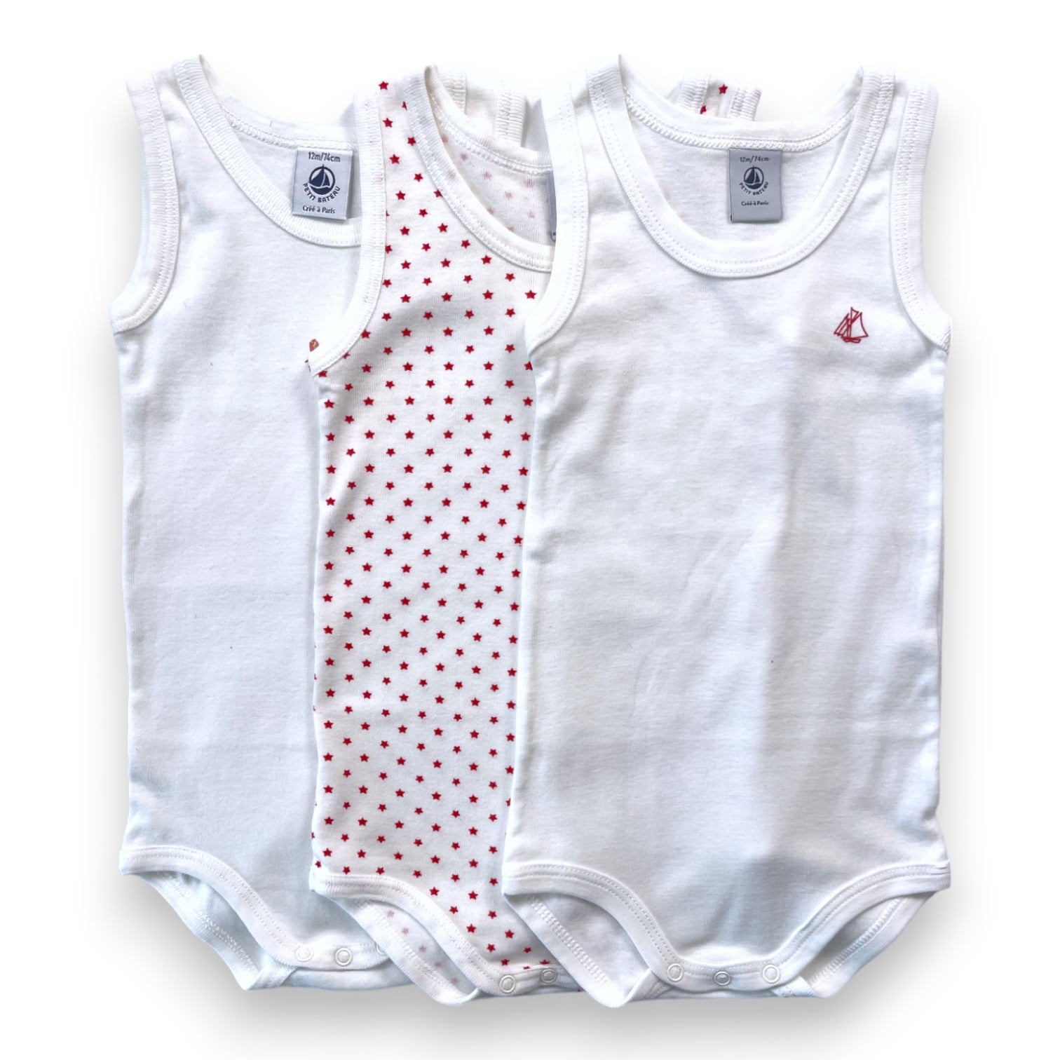 PETIT BATEAU - 3er-Pack Tanktop-Bodys - 12 Monate