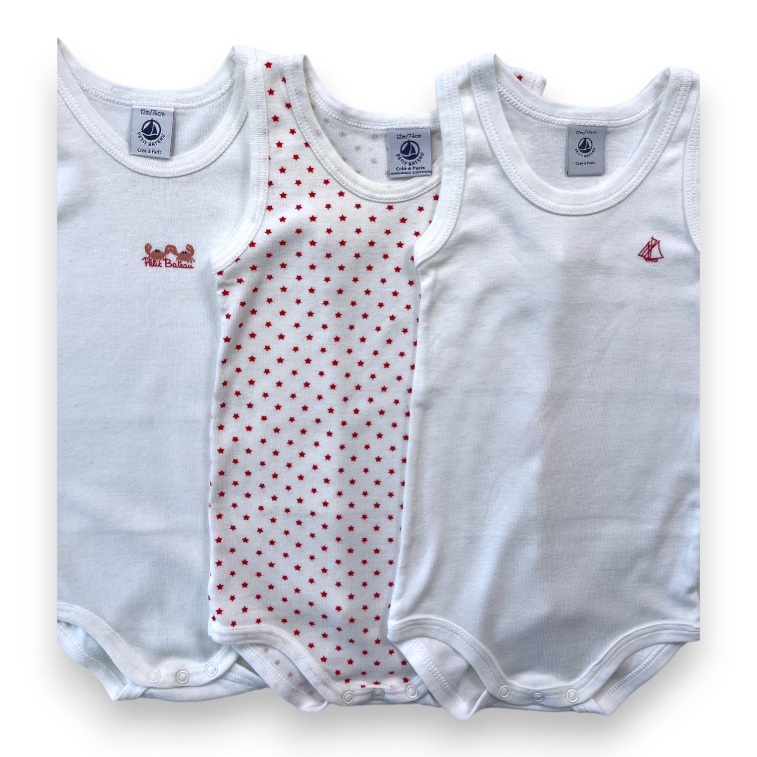 PETIT BATEAU - 3er-Pack Tanktop-Bodys - 12 Monate