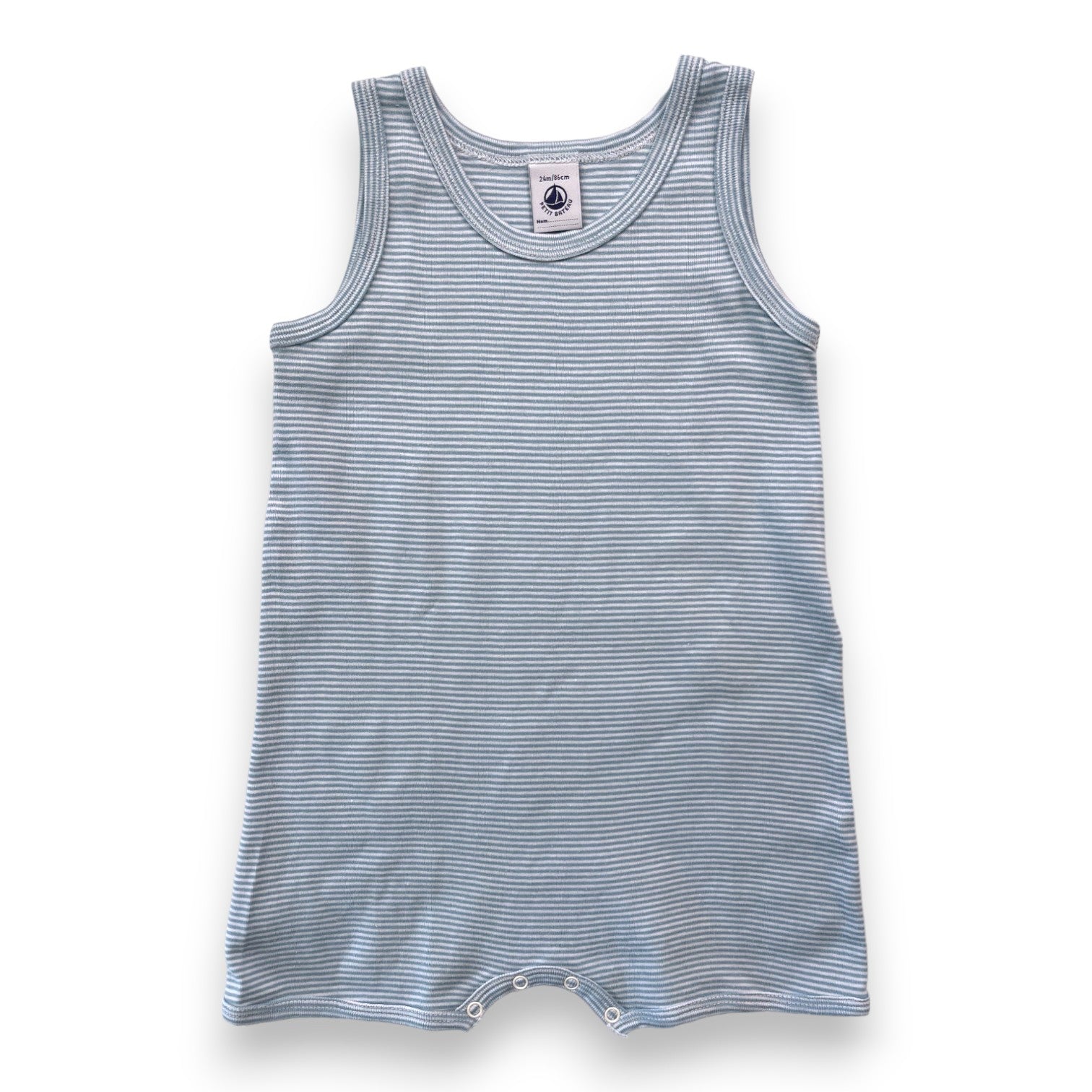 PETIT BATEAU - Blau gestreifter kurzer Overall - 2 Jahre