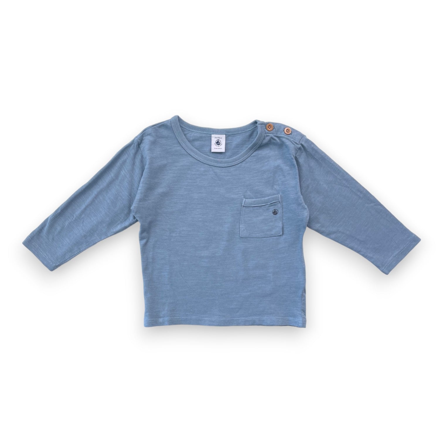 PETIT BATEAU - Blau/graues Langarm-T-Shirt - 2 Jahre