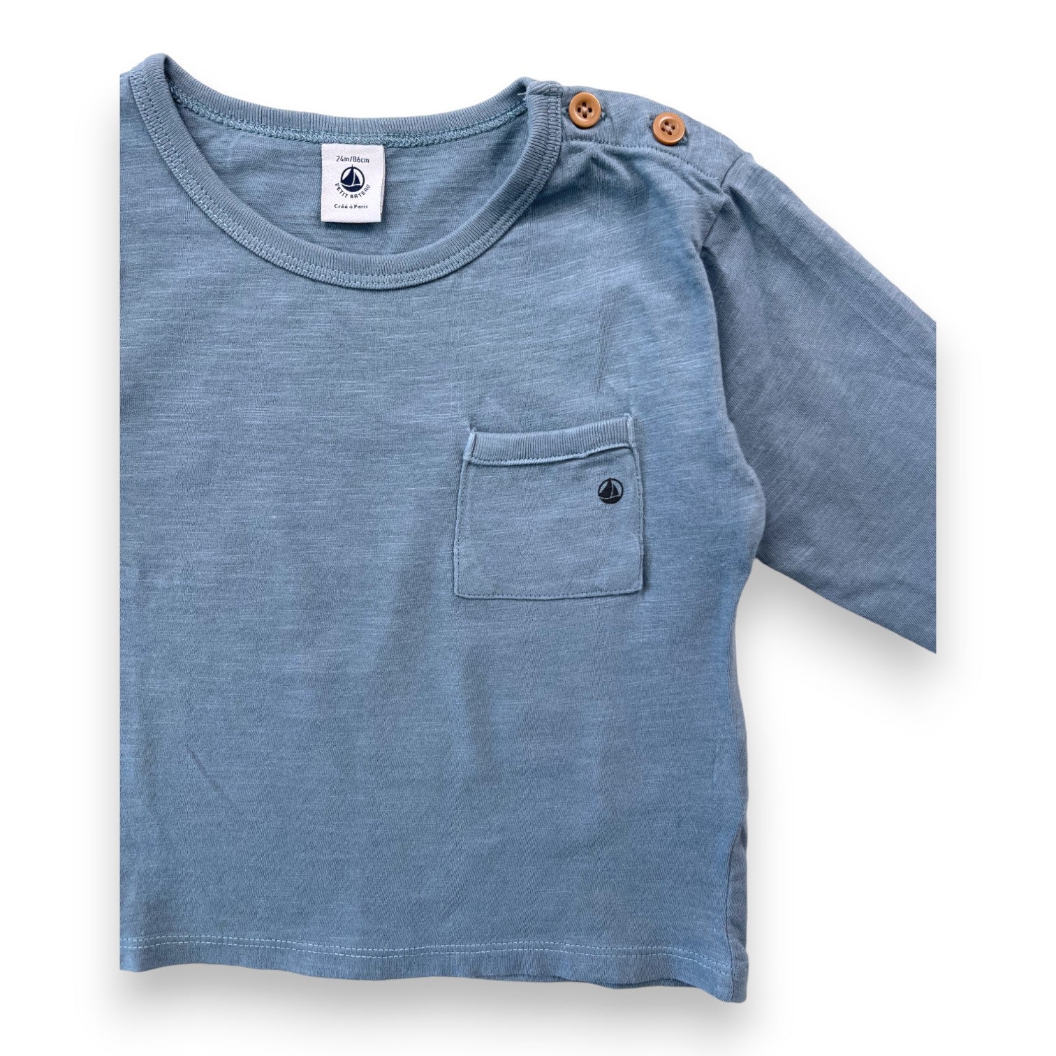 PETIT BATEAU - Blau/graues Langarm-T-Shirt - 2 Jahre