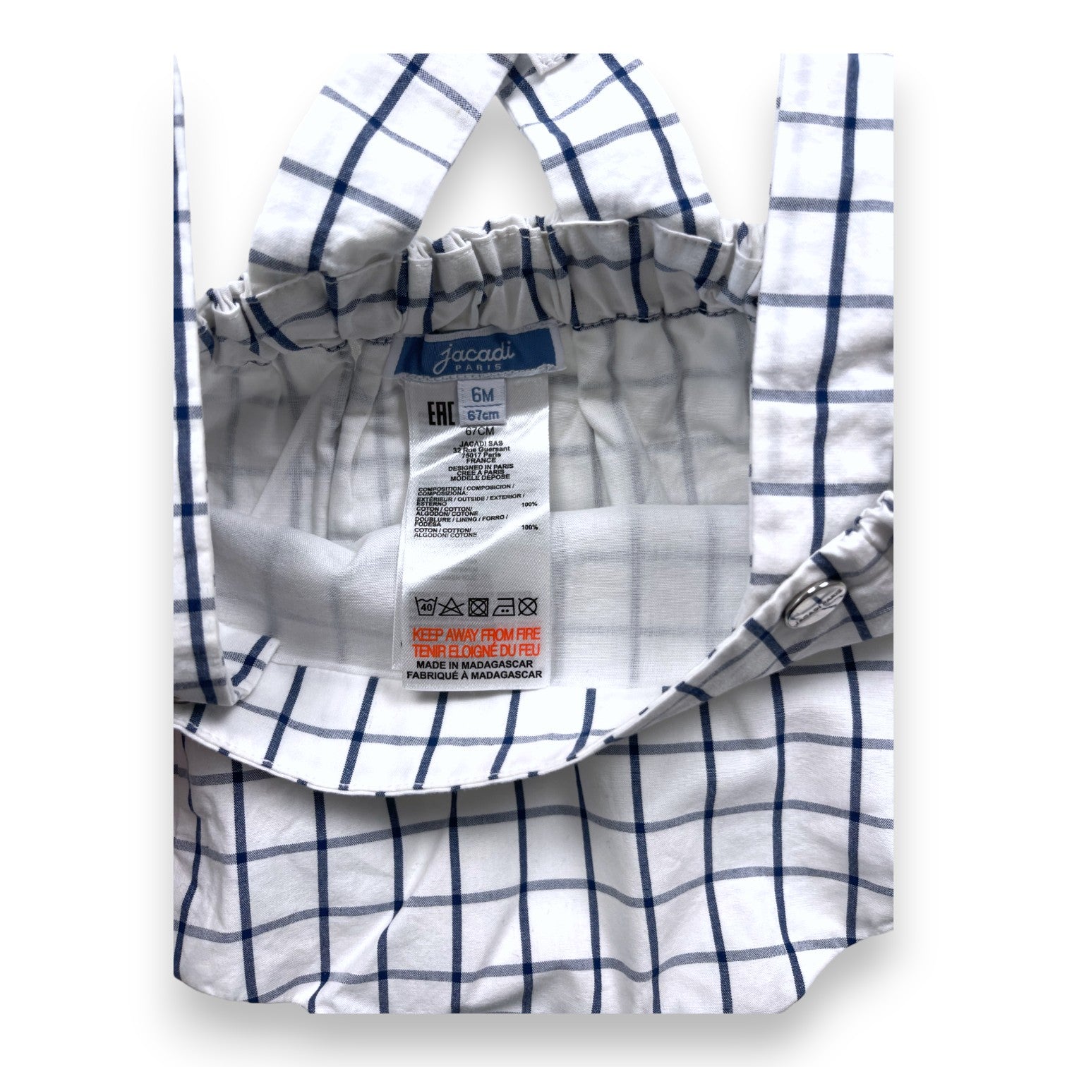 JACADI - Checkered bloomers with straps - 6 months