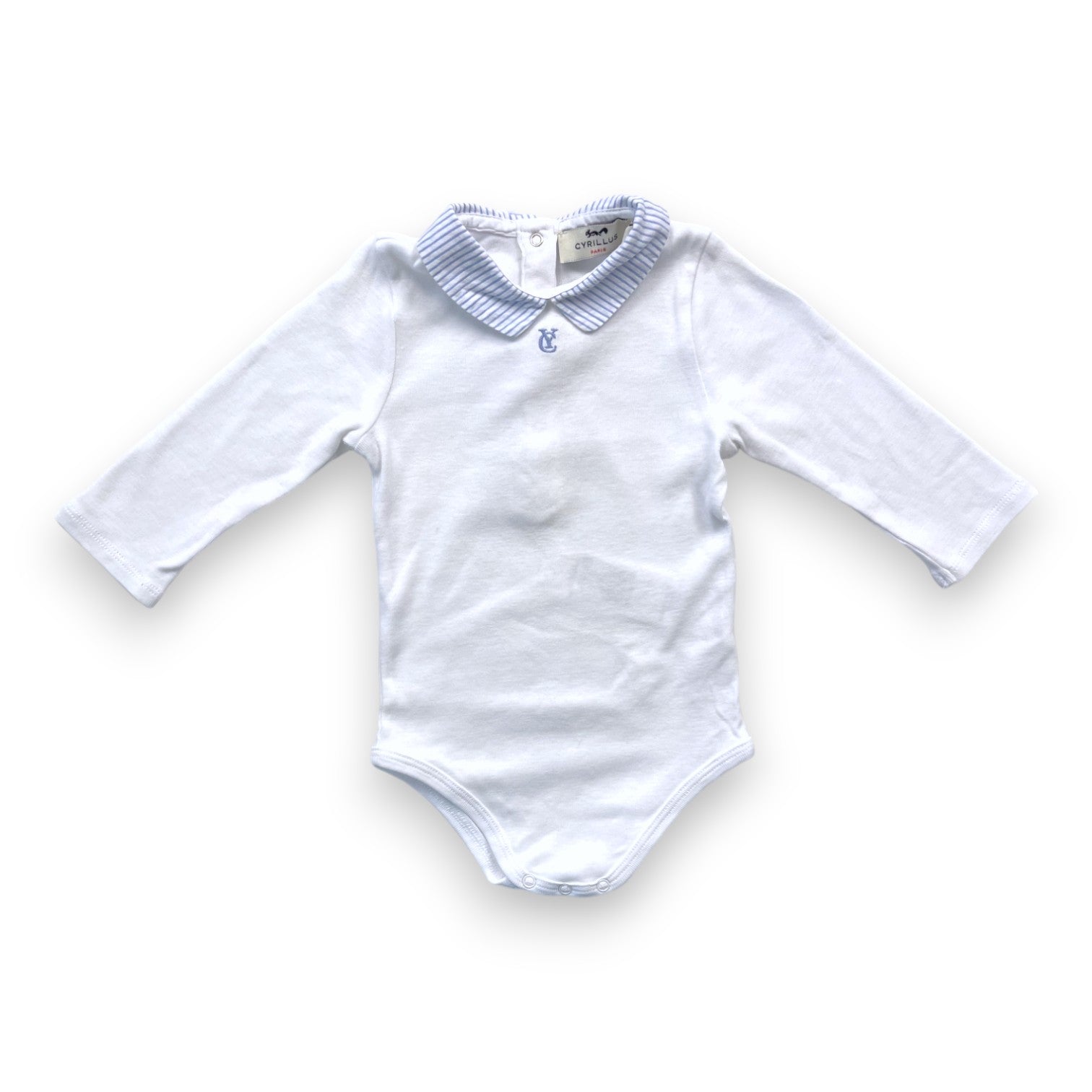 CYRILLUS - White bodysuit with small striped collar - 9 months