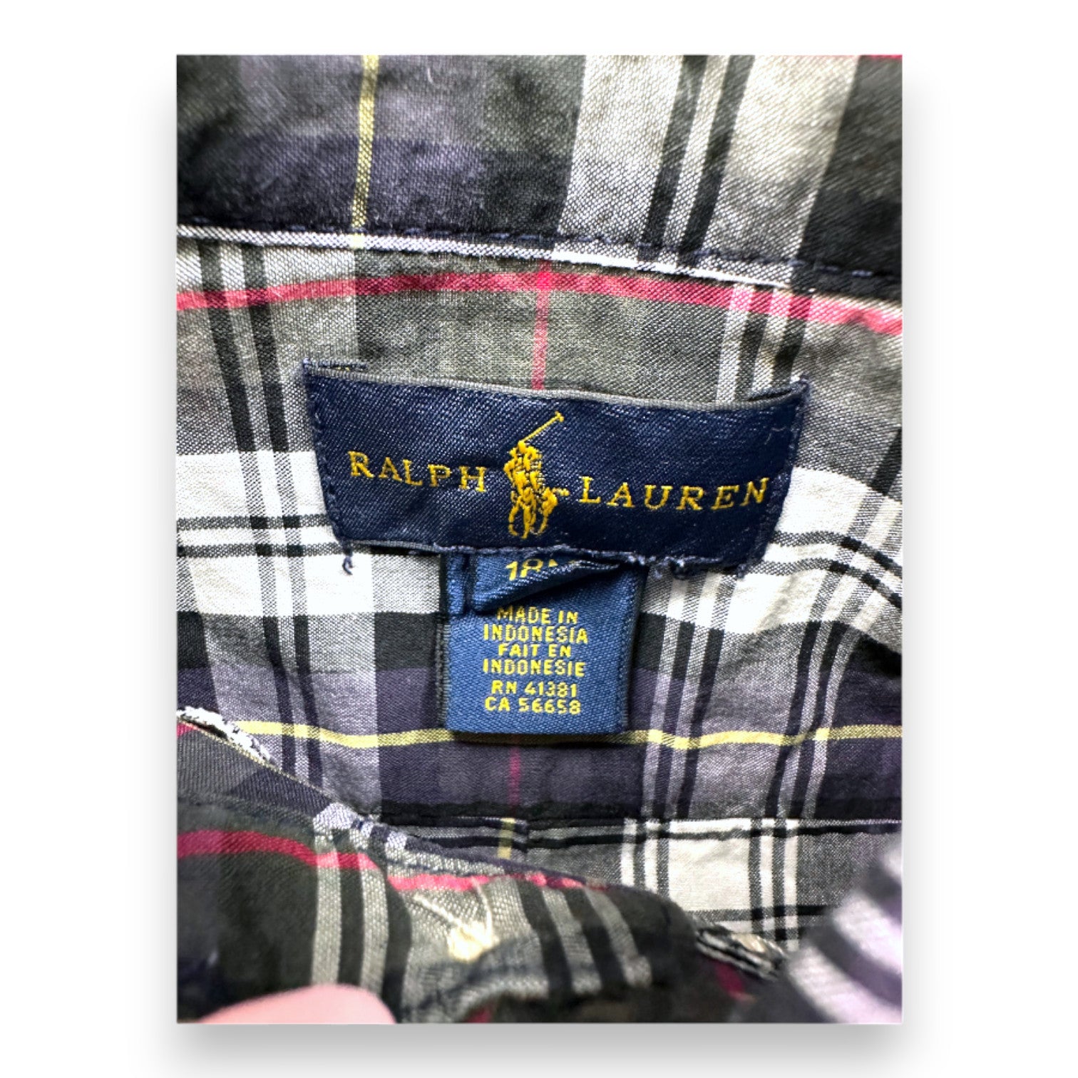 RALPH LAUREN - Lila, weiß und schwarz kariertes Hemd - 18 Monate