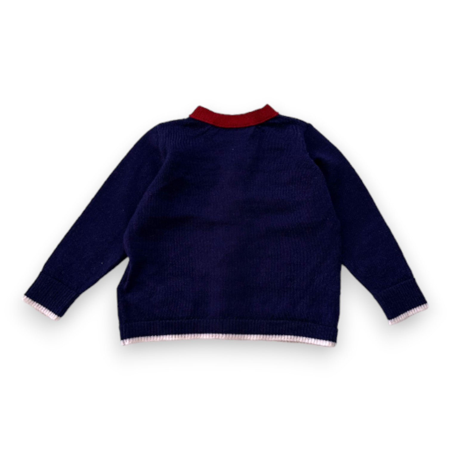 BONPOINT - Marineblaue und rote Wollstrickjacke - 12 Monate