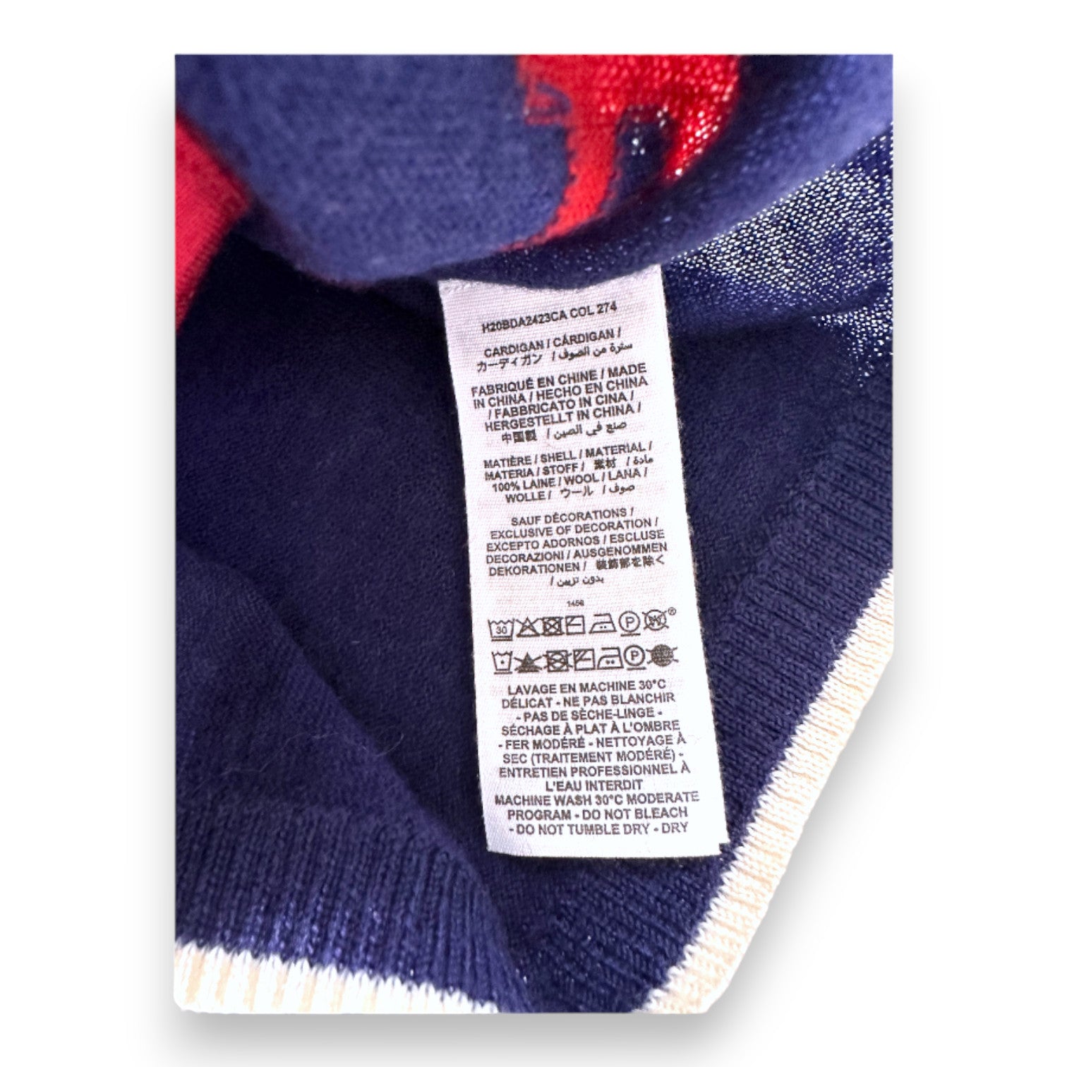 BONPOINT - Navy blue and red wool cardigan - 12 months