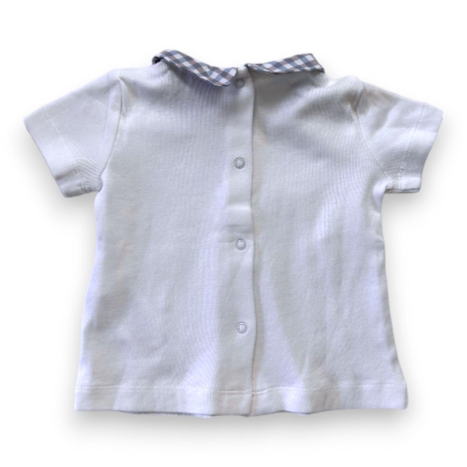CYRILLUS - White short-sleeved T-shirt with gingham collar - 6 months
