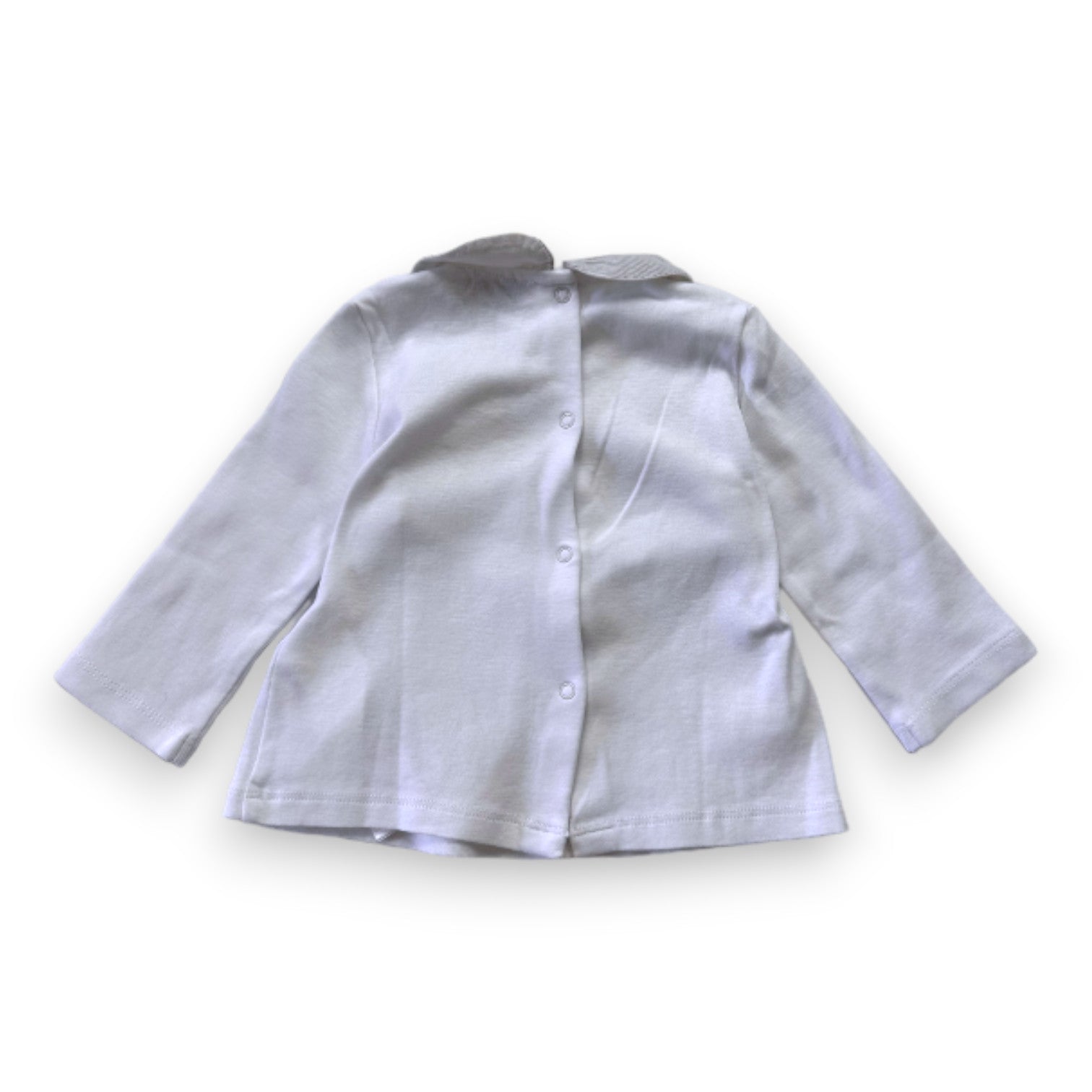 CYRILLUS - White long-sleeved T-shirt with brown and white striped collar - 9 months