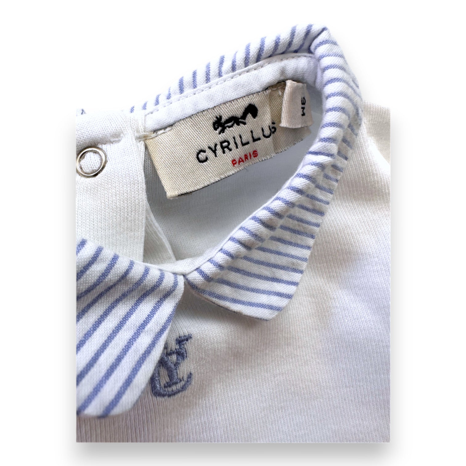 CYRILLUS - White long-sleeved bodysuit with blue detail - 9 months
