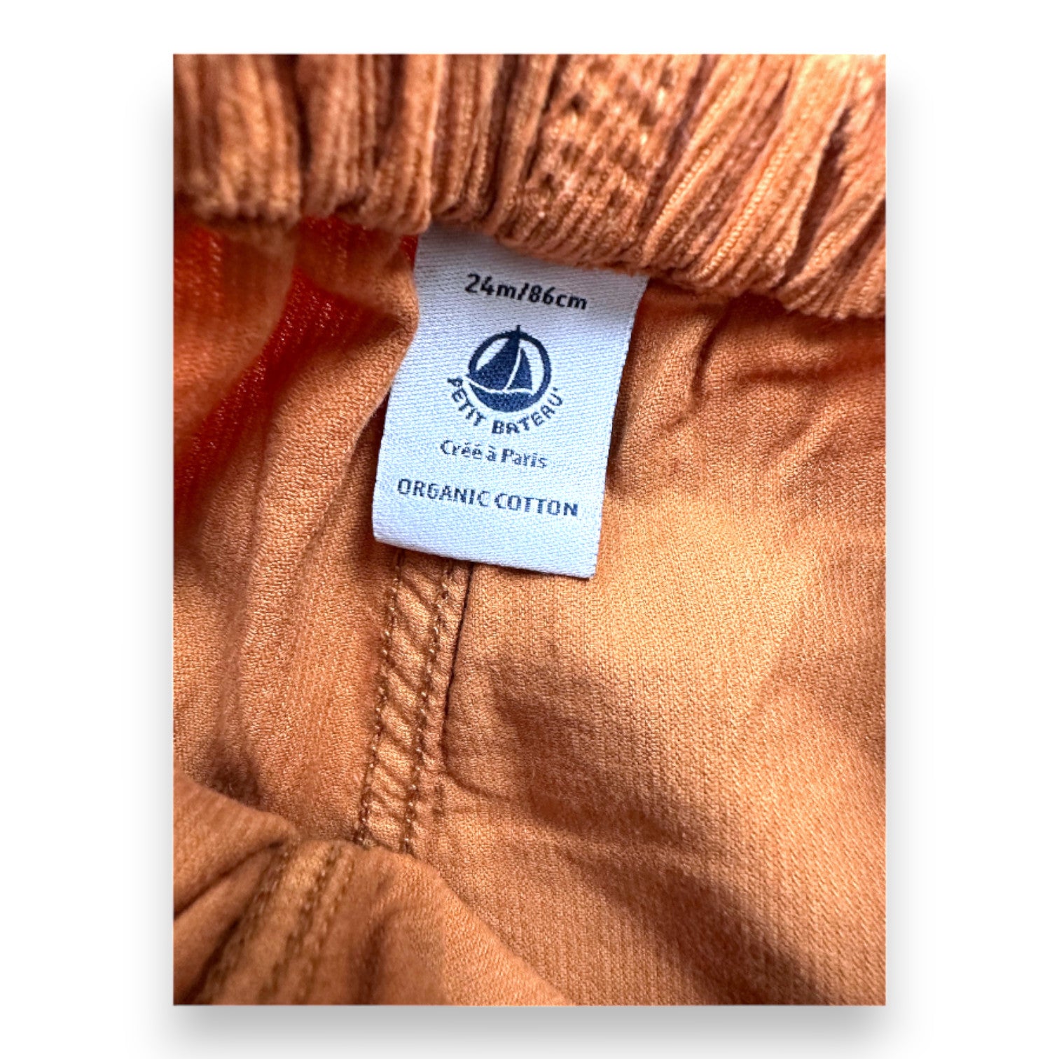 PETIT BATEAU - Pantalon large marron effet velours - 2 ans