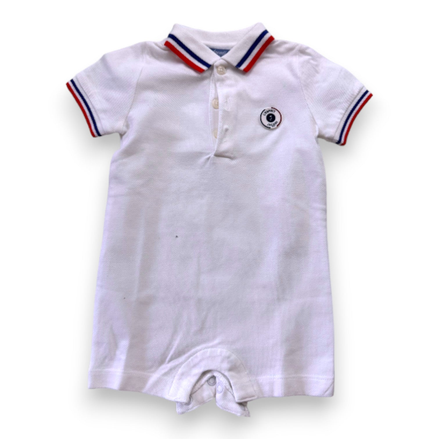 JACADI - Weißer Overall mit blauen und roten Details - 6 Monate