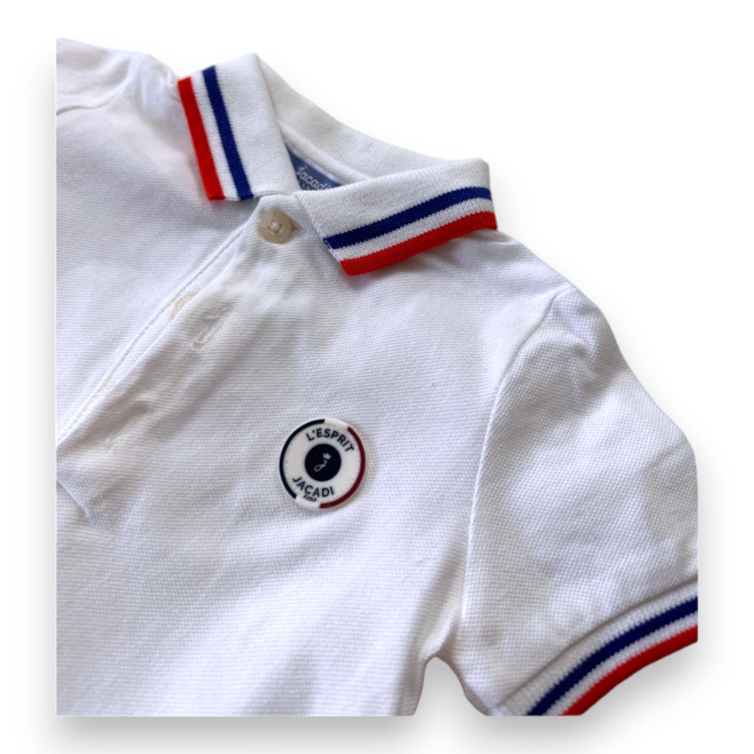 JACADI - Weißer Overall mit blauen und roten Details - 6 Monate