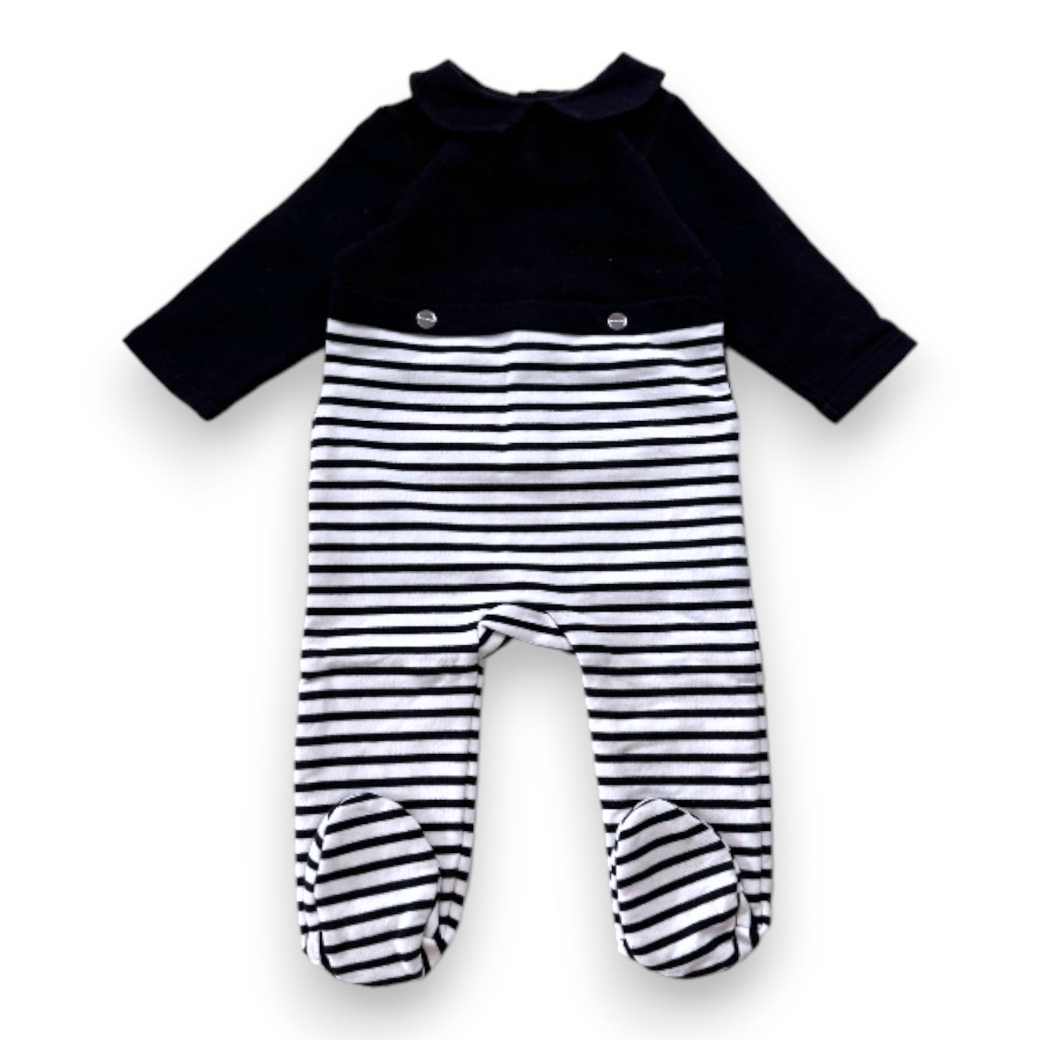 JACADI - Marineblau-weiß gestreifter Pyjama - 6 Monate