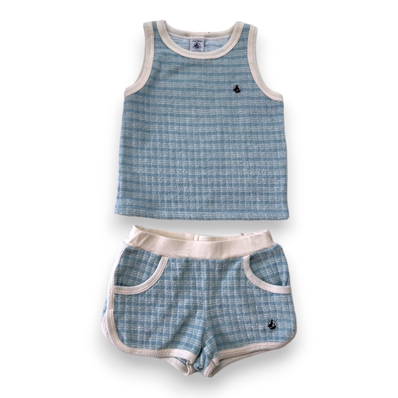 PETIT BATEAU - New blue terrycloth shorts and vest set - 4 years