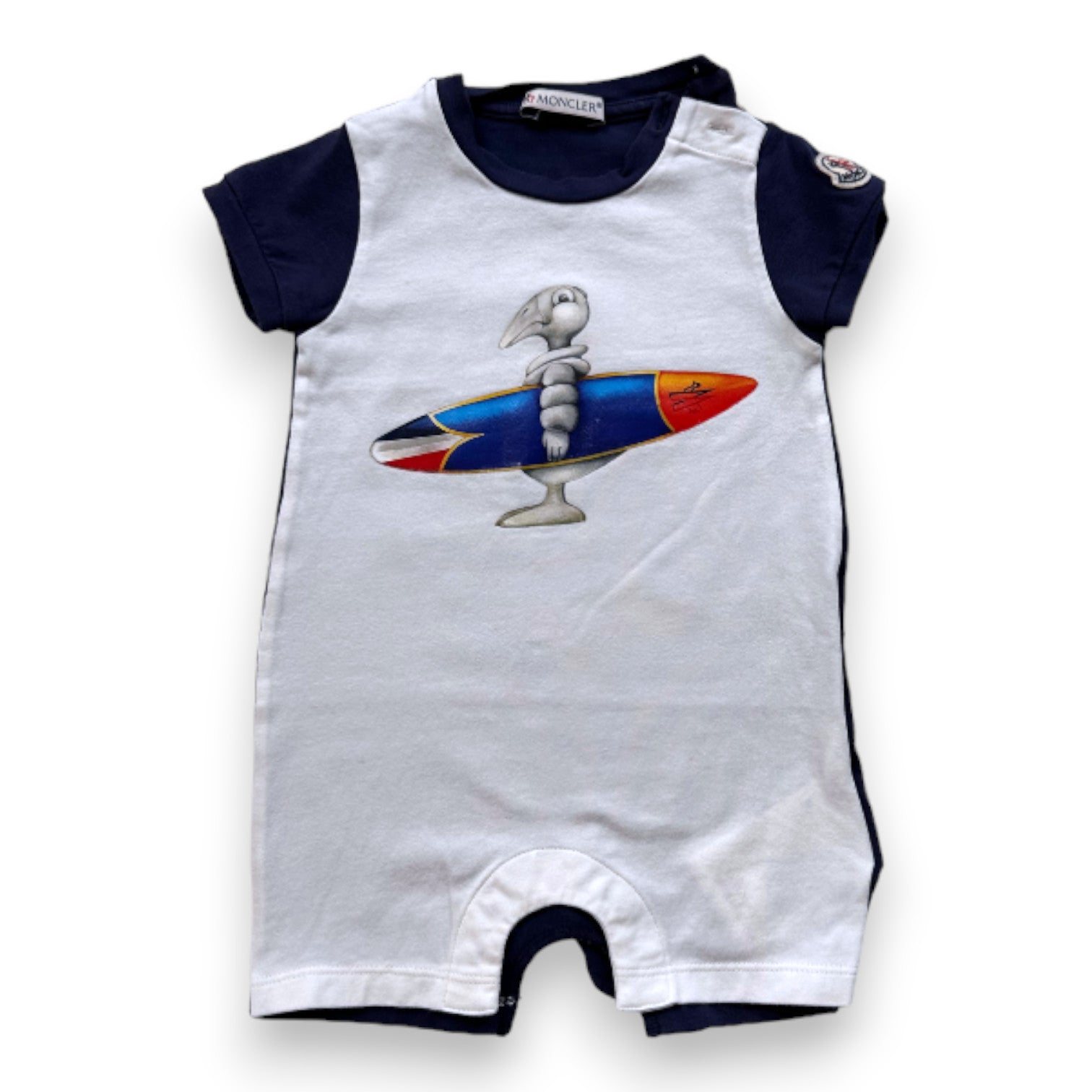 MONCLER - Combinaison bleue et blanche avec imprimé - 3 mois