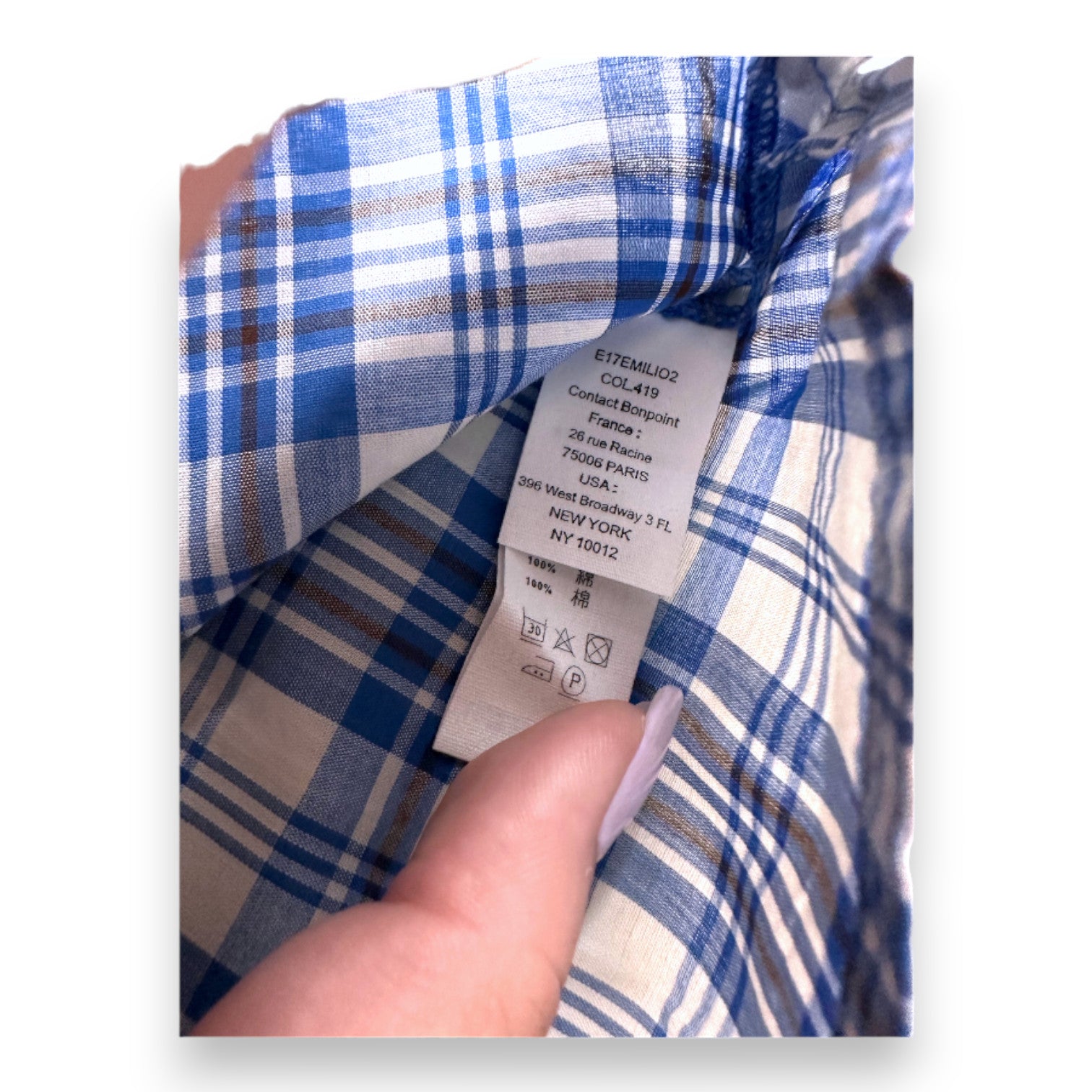 BONPOINT - Blau-weiß kariertes Kurzarmhemd - 12 Monate