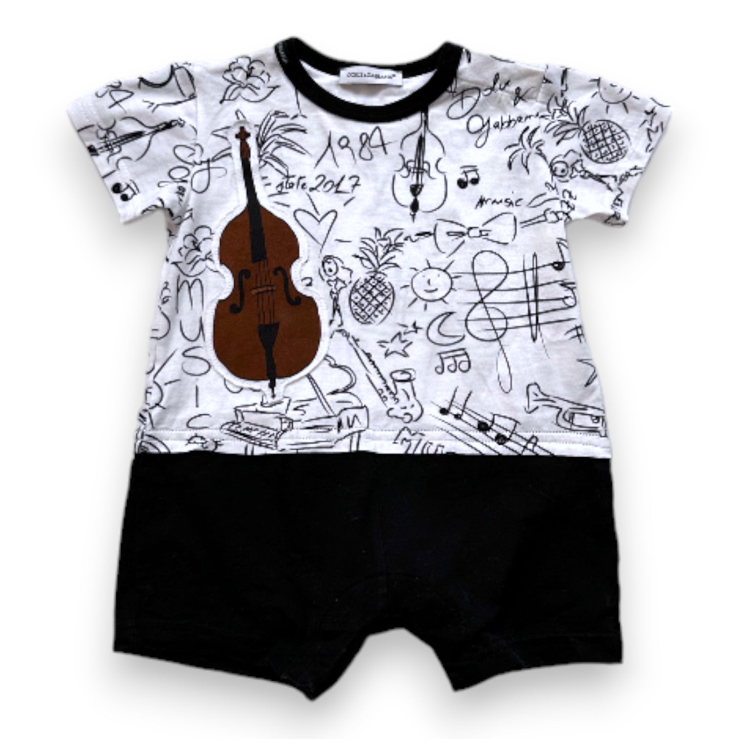 DOLCE & GABBANA - Black and white jumpsuit with prints - 6 months