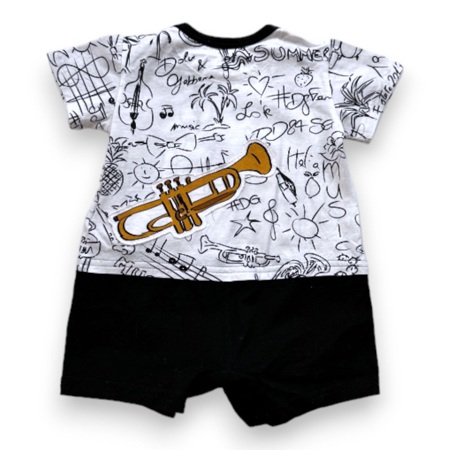 DOLCE & GABBANA - Black and white jumpsuit with prints - 6 months