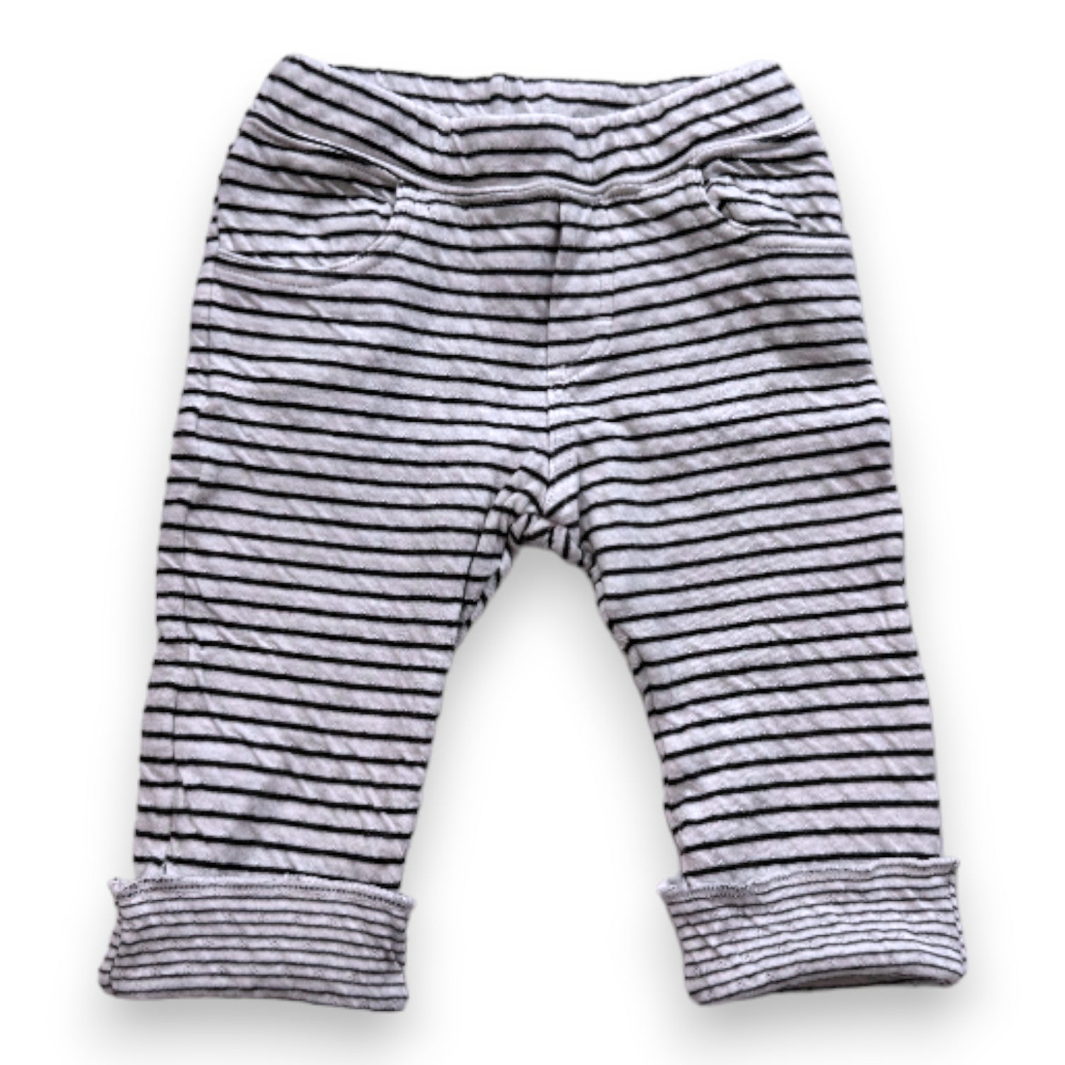 PETIT BATEAU - White and black striped leggings - 3 months
