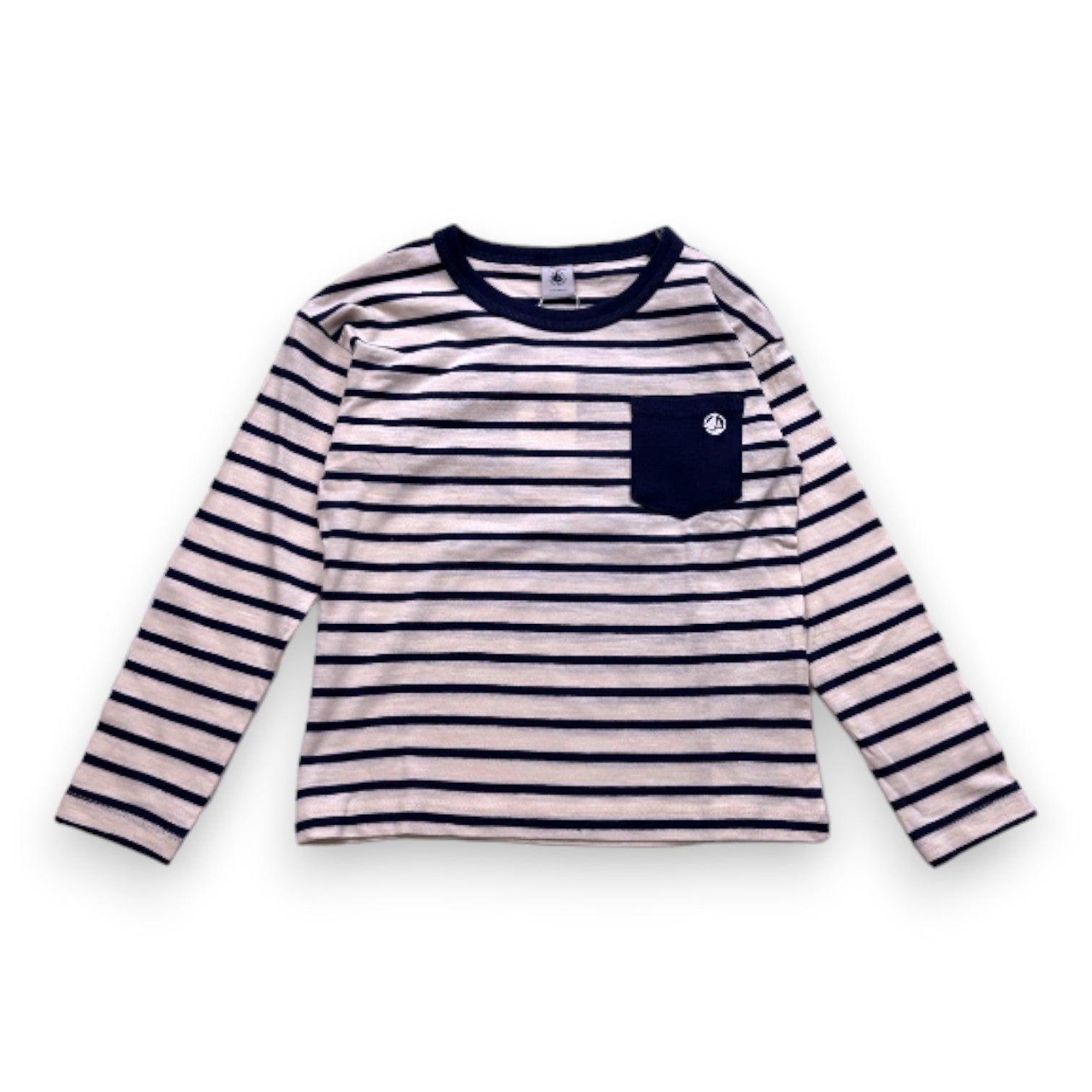 PETIT BATEAU - New white and navy blue long-sleeved T-shirt - 6 years