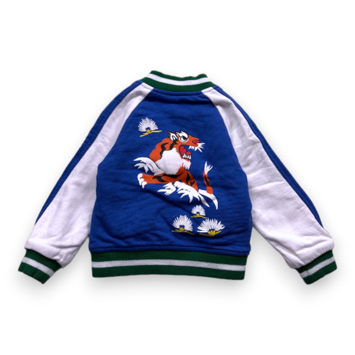 DIESEL - Reversible blue, white and green teddy jacket with print on the back - 18 months