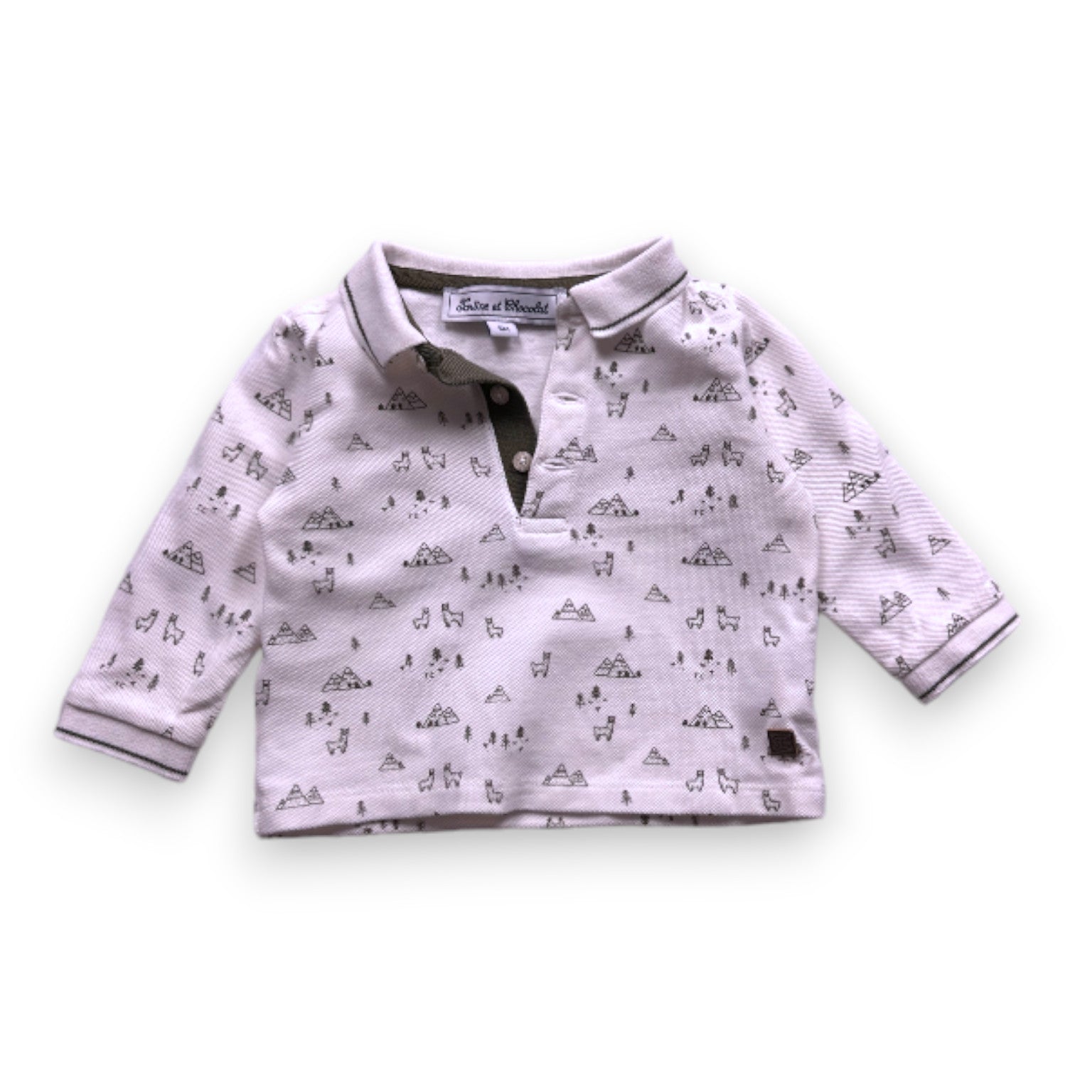 TARTINE & CHOCOLAT - White long-sleeved polo shirt with prints - 6 months