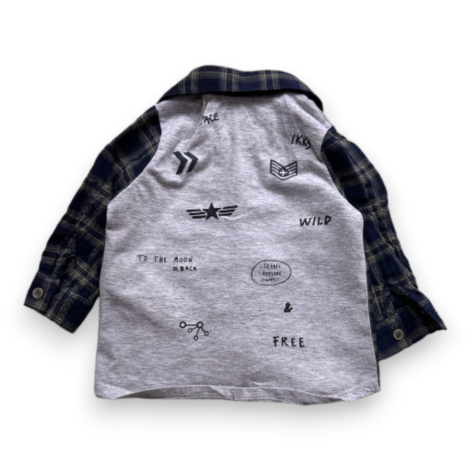 IKKS - Green, gray and blue checked shirt - 6 months