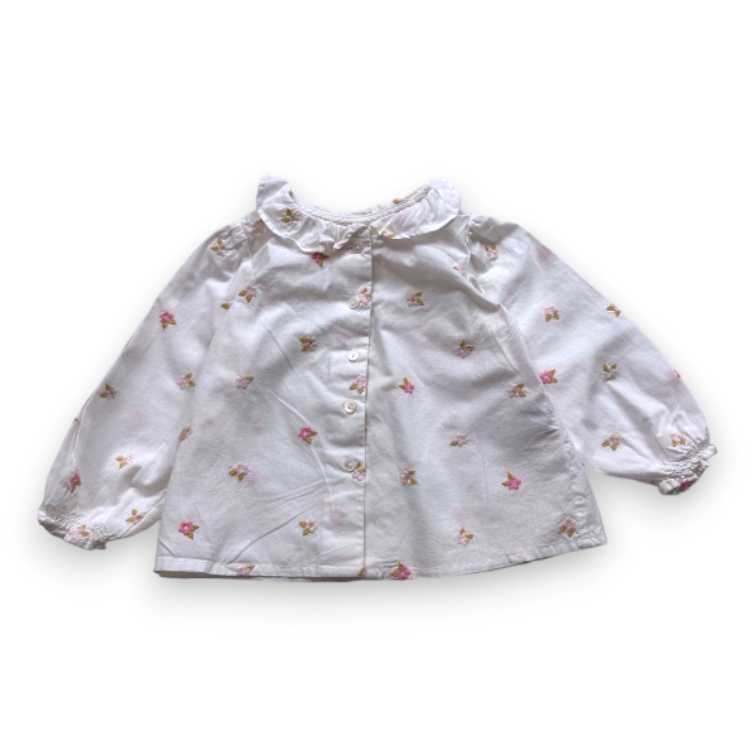 BONPOINT - White blouse with embroidered flowers - 18 months
