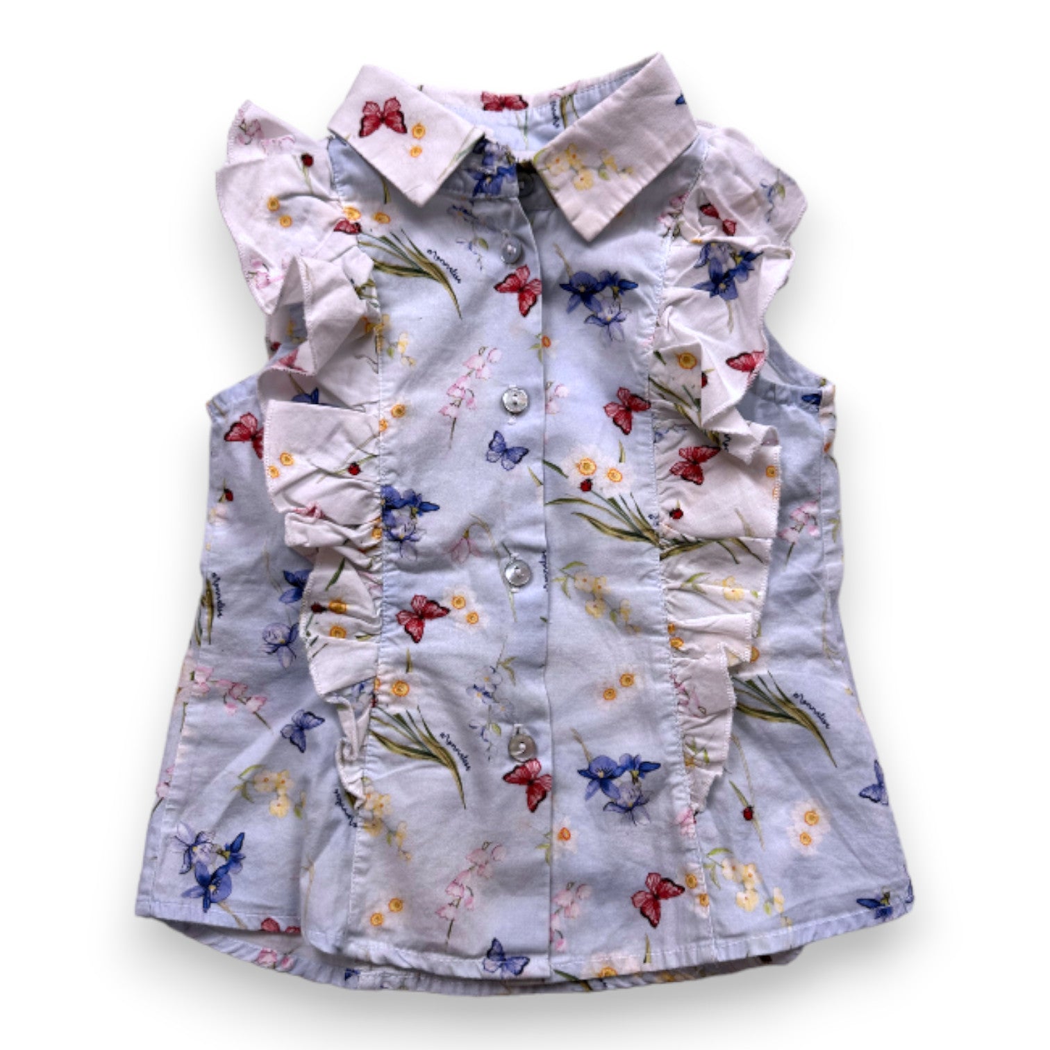 MONNALISA - Blue floral shirt - 2 years